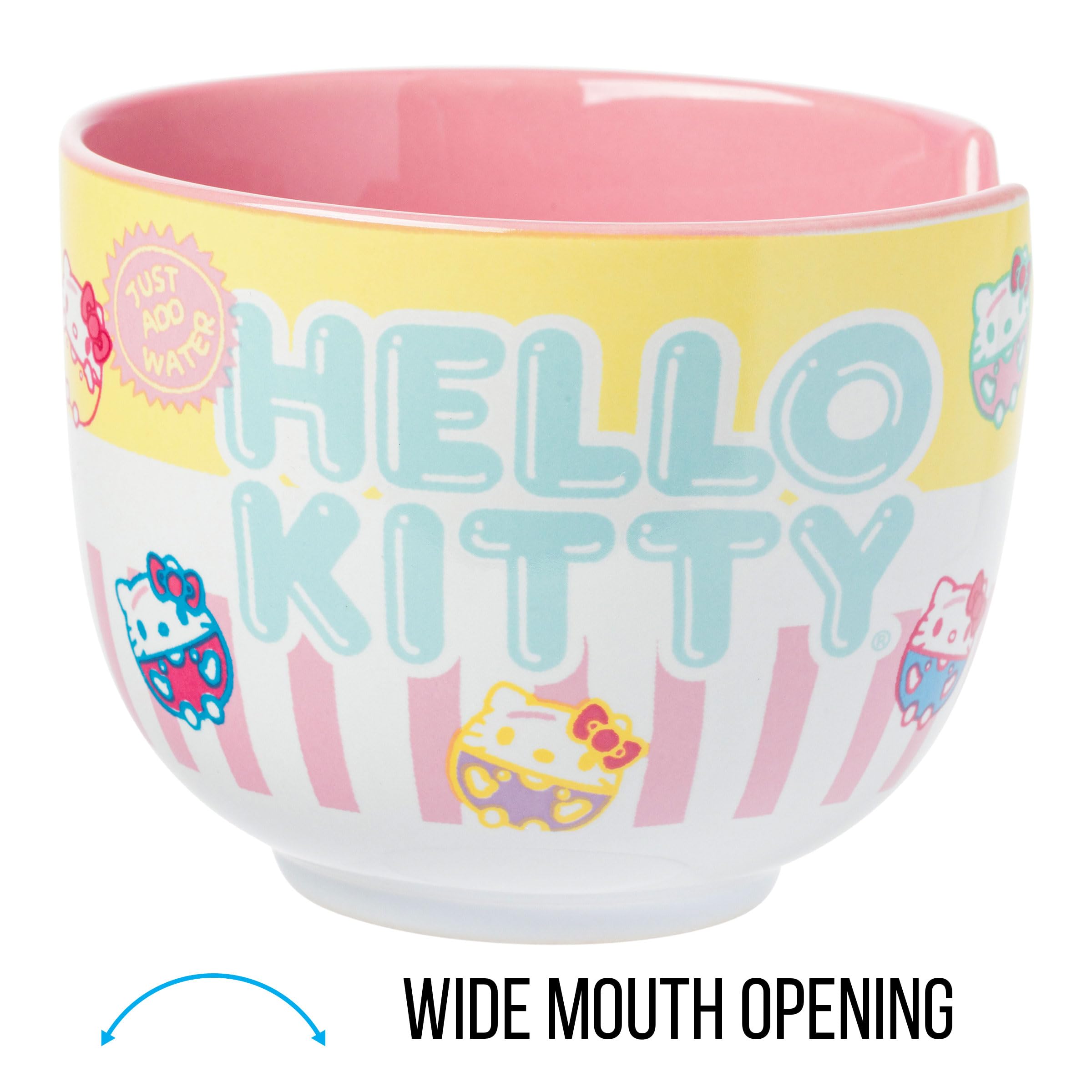 Silver Buffalo Sanrio Hello Kitty Pastel Colored Ceramic Ramen Noodle Rice Bowl With Chopsticks, Microwave Safe, 20 Ounces