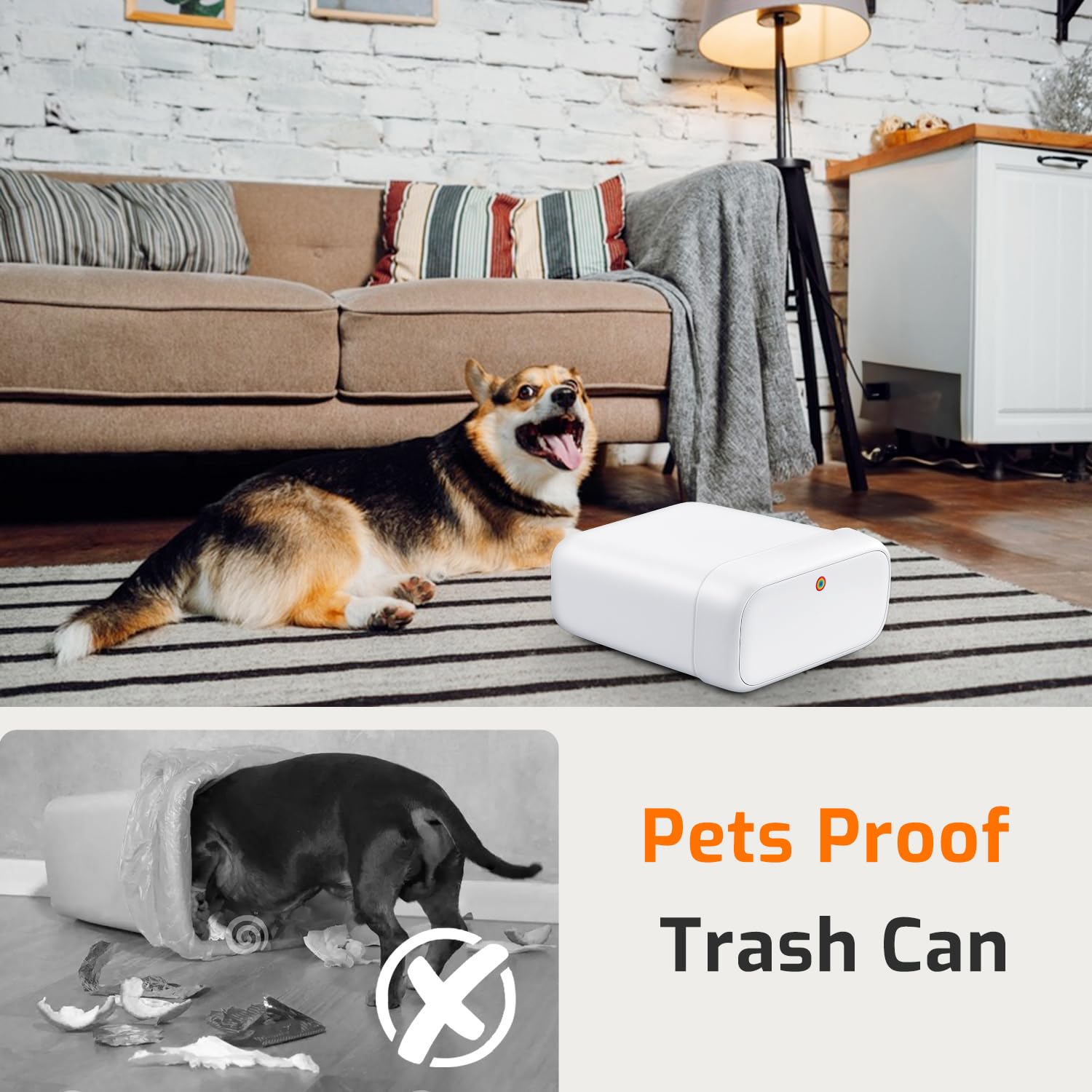 MOPALL Small Bathroom Trash Can with Lid, 2.6 Gallons / 10 L Slim Plastic Garbage Bin with Pop-Up Lid, Mini Waste Basket Can Dog