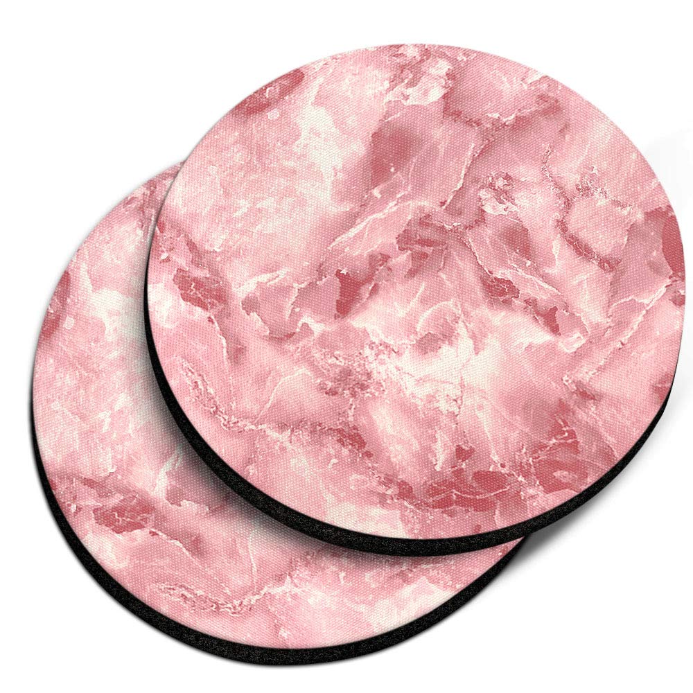 Caribou Coasters , Salmon Pink Marble Design Absorbent Round Fabric Felt Neoprene Car Coasters For Drinks (2.87 Inches), 2Pcs Se