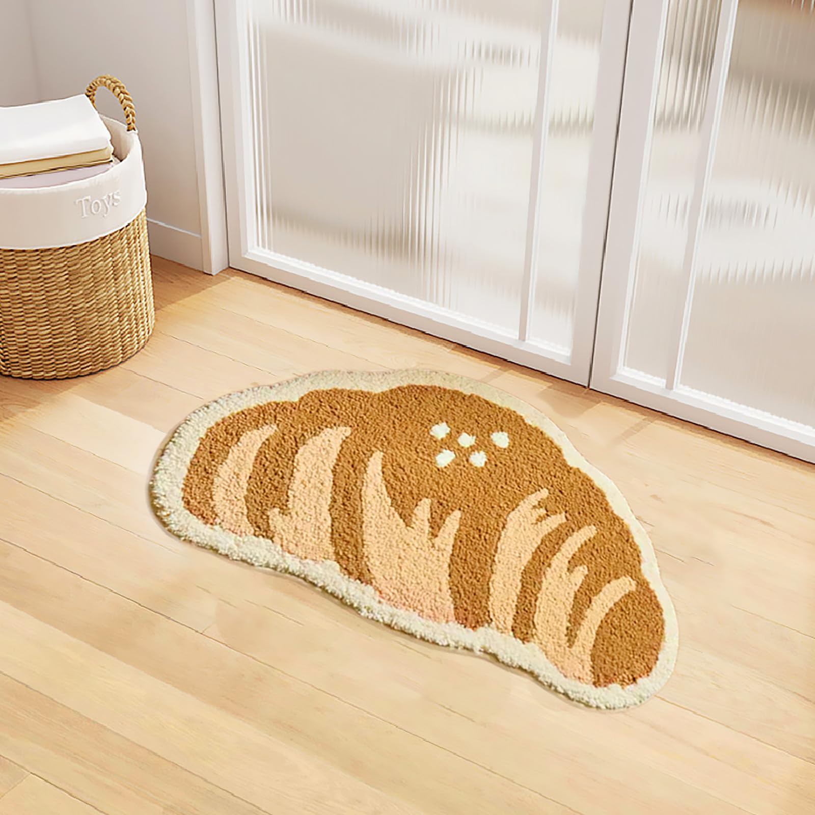 Ukeler Funny Bathroom Rugs Cute Croissant Shape Washable Accent Home Decoration Rugs Non-Slip Fluffy Small Bath Rugs For Sink, B