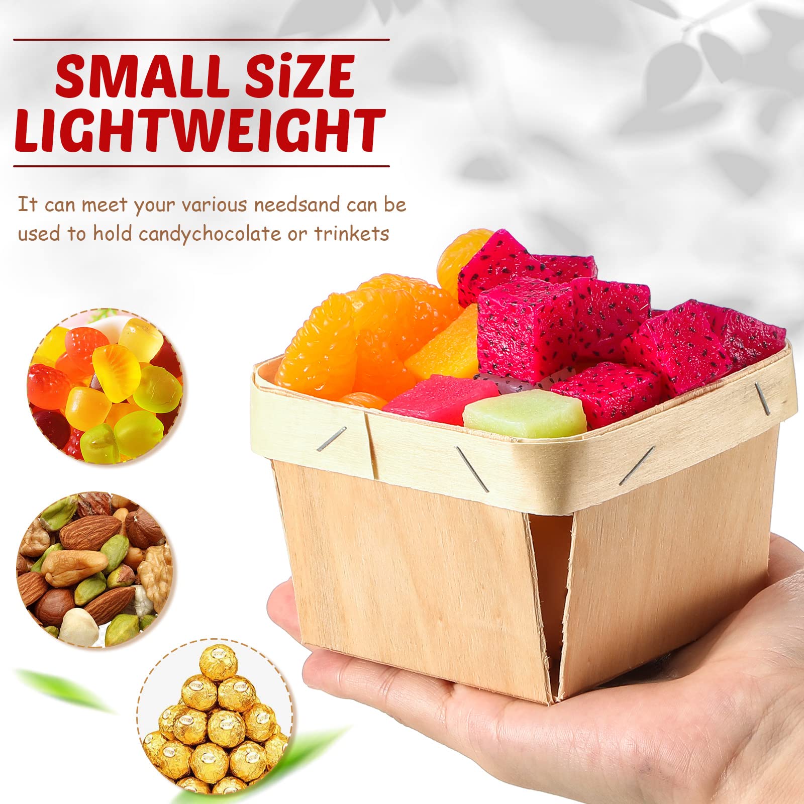 Unittype 50 Pcs One Pint Wooden Gift Baskets Berry Basket Bulk Square Vented Boxes 4 Inch Small Baskets Container Picking Food S