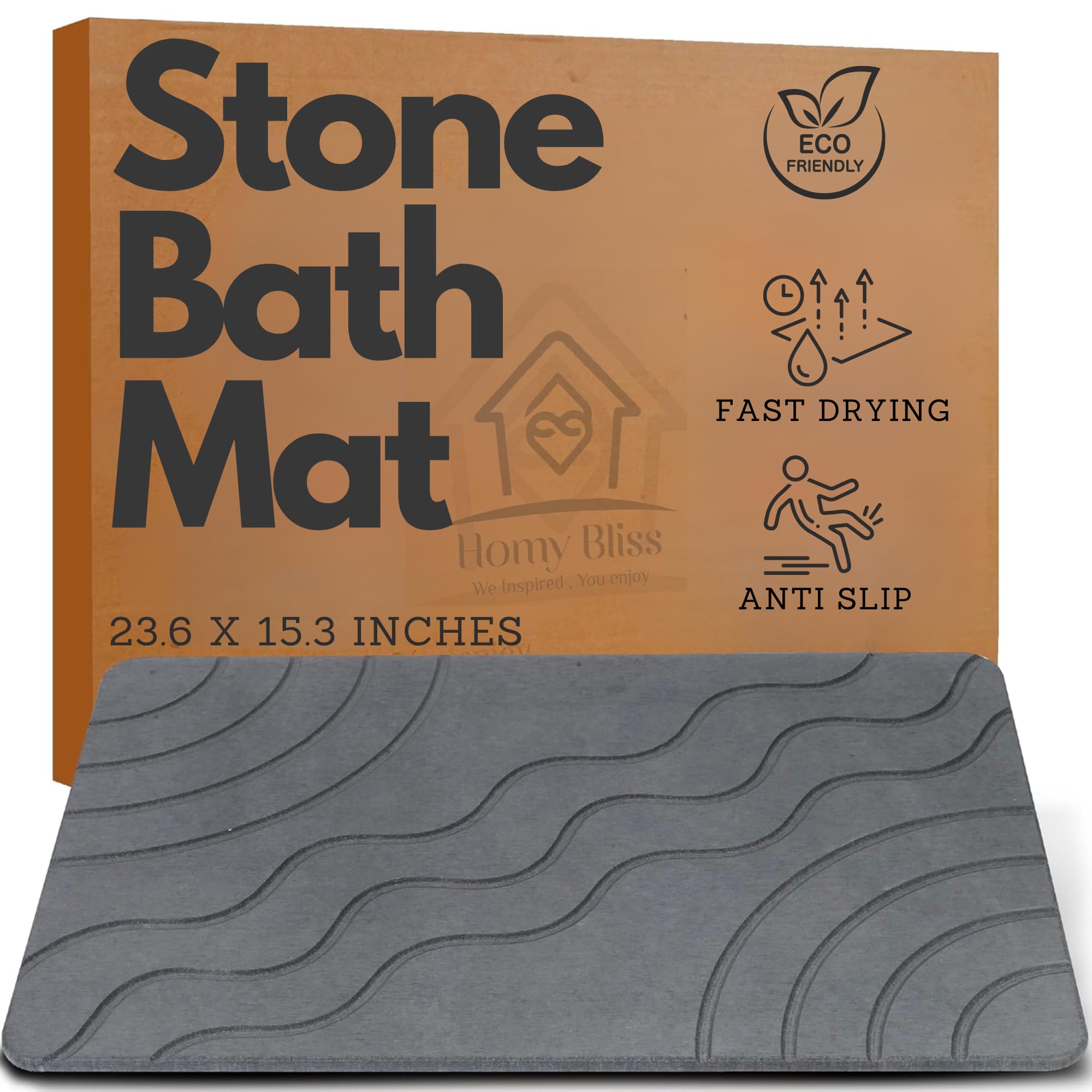 Homy Bliss Stone Bath Mat - Non-Slip, Diatomaceous Earth Bath Mat, Quick Dry Bath Mat, Bathroom Stone Mat, Super Absorbent Bath