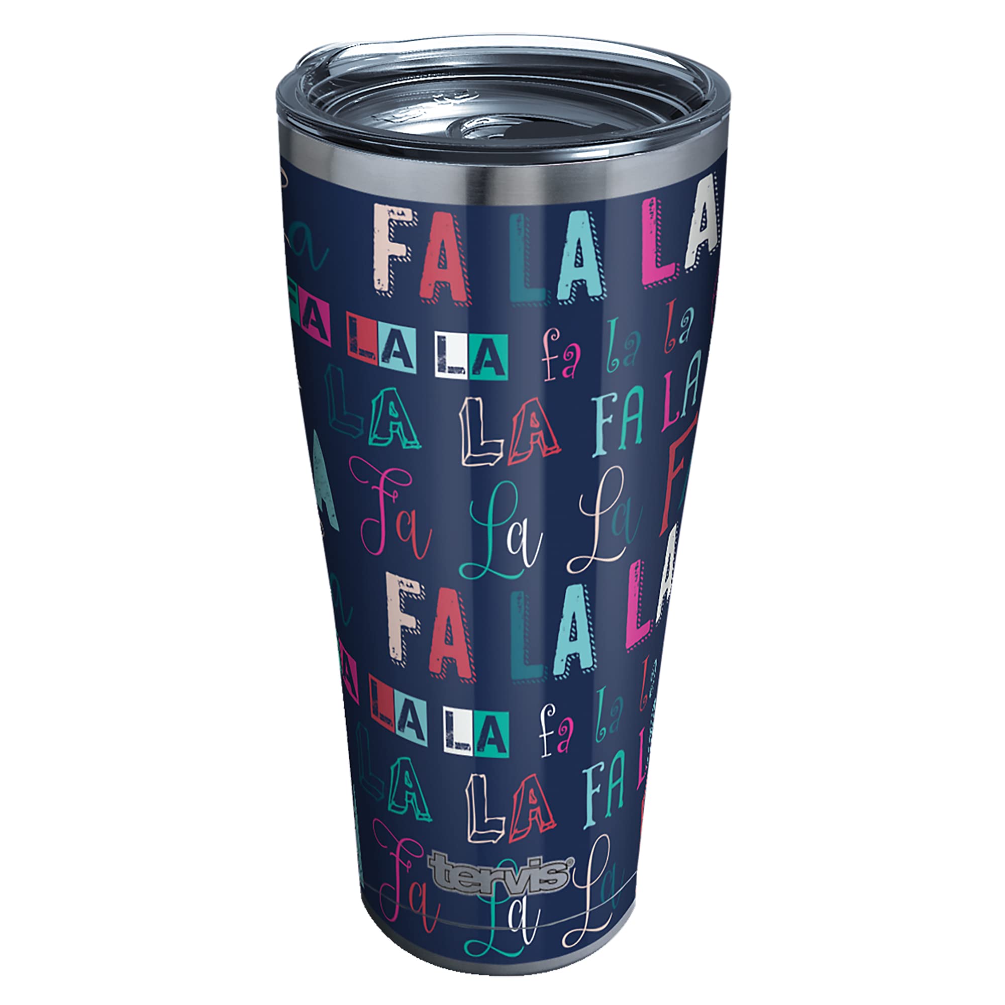 Tervis Fa-La-La Christmas Holiday Triple Walled Insulated Tumbler Travel Cup Keeps Drinks Cold & Hot, 30Oz Legacy, Stainless Ste