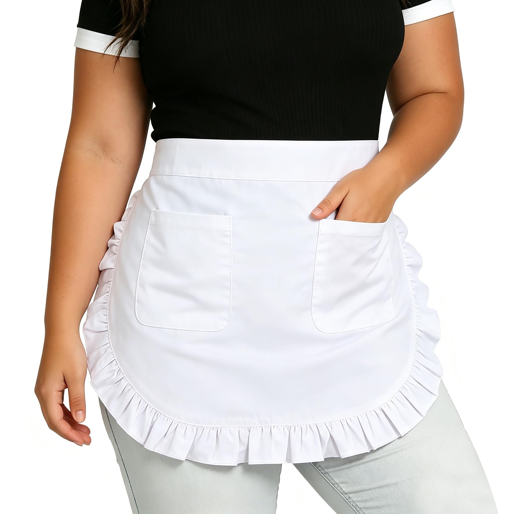 Love Potato Womens White Ruffle Apron With Pockets  Vintage Half Apron For Baking, Cooking & Halloween Costume, Adjustable Cott