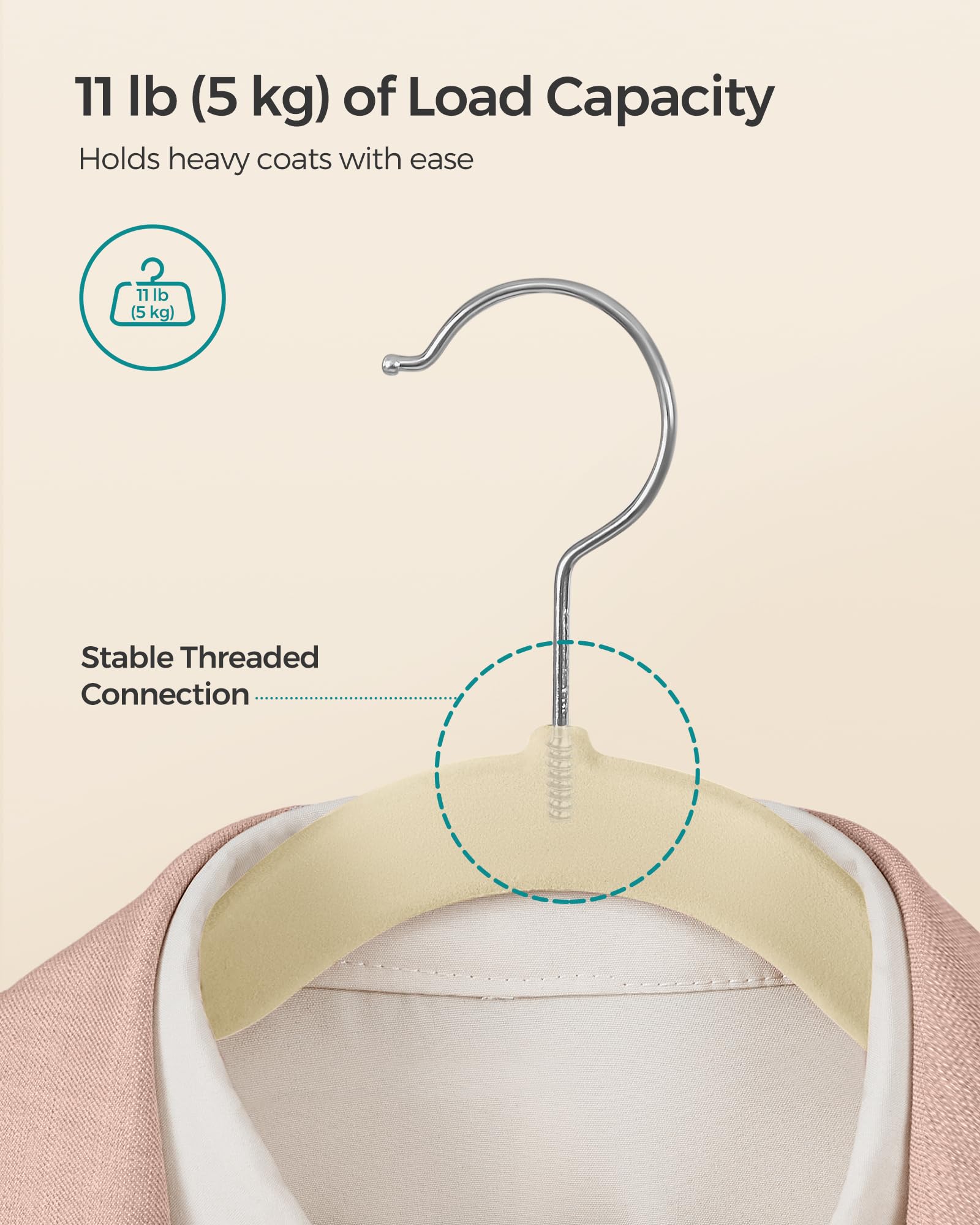 Songmics Velvet Hangers 50 Pack, Non-Slip Clothes Hangers, Suit Hangers With Shoulder Notches, Pants Bar, 360 Swivel Hook, Space