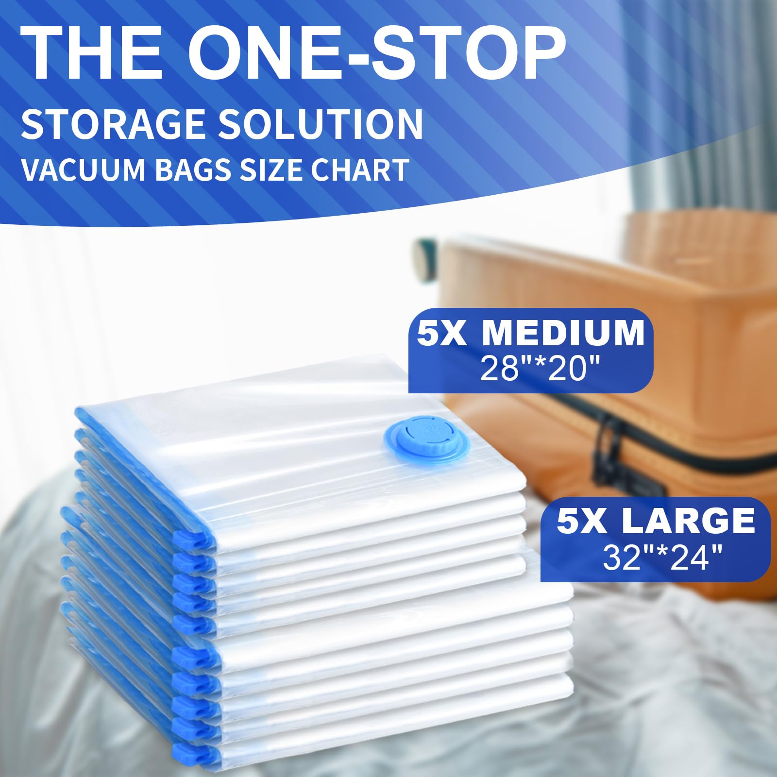 Szo 10 Pack Vacuum Storage Bags (5 Large/5 Medium),Durable & Reusable Storage Bags,Vacuum Seal Bags For Clothing Travel, Space S