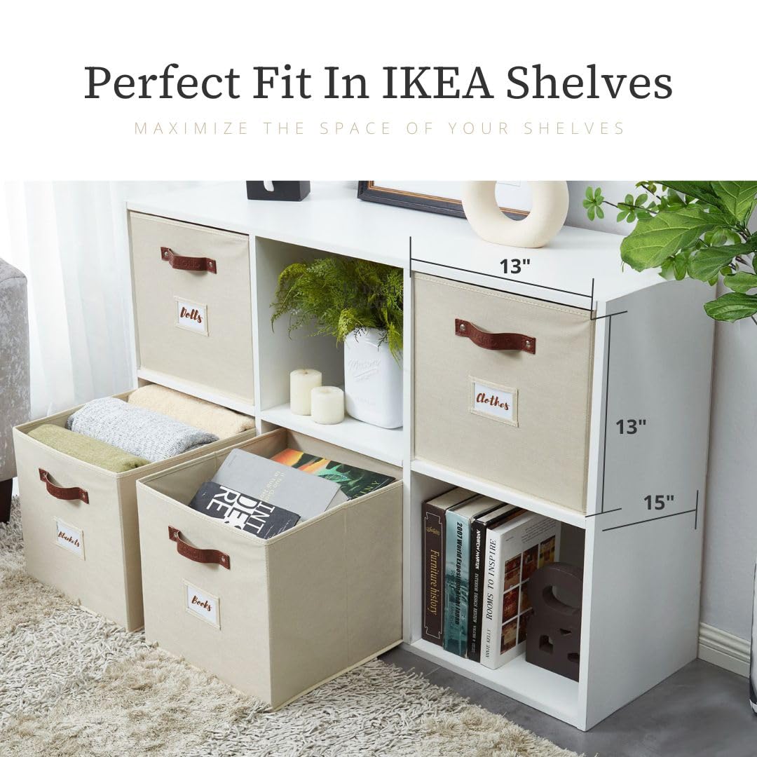 Decomomo Storage Baskets 13X15X13 Storage Cube Bins With Label Holders, Kallax Storage Cubes For Organizing Shelves Nursery Toy