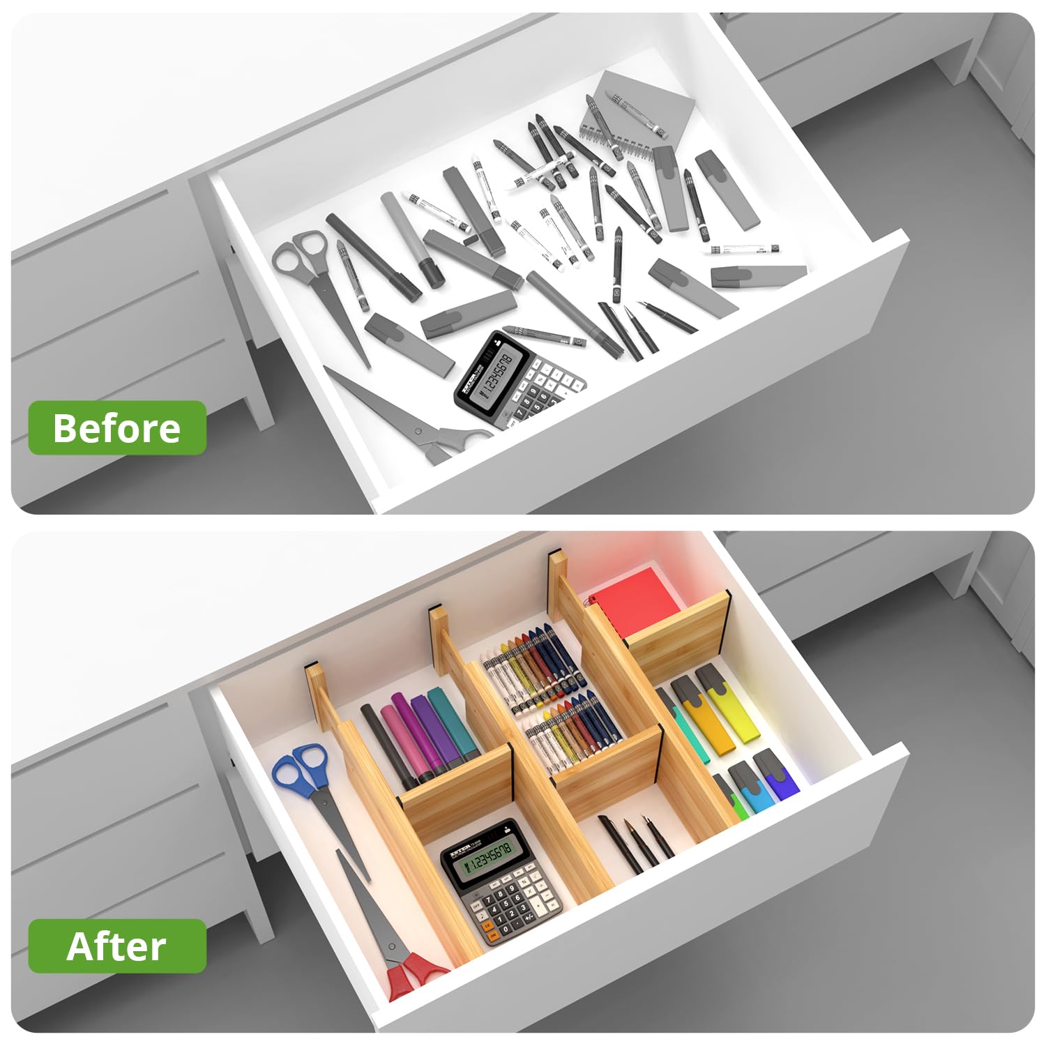 ANTOWIN 4 Pack Expandable Drawer Dividers, 4.7'' High, Extend from 12.2'' to 17.7'', Dresser Drawer Organizers, Bamboo Separator