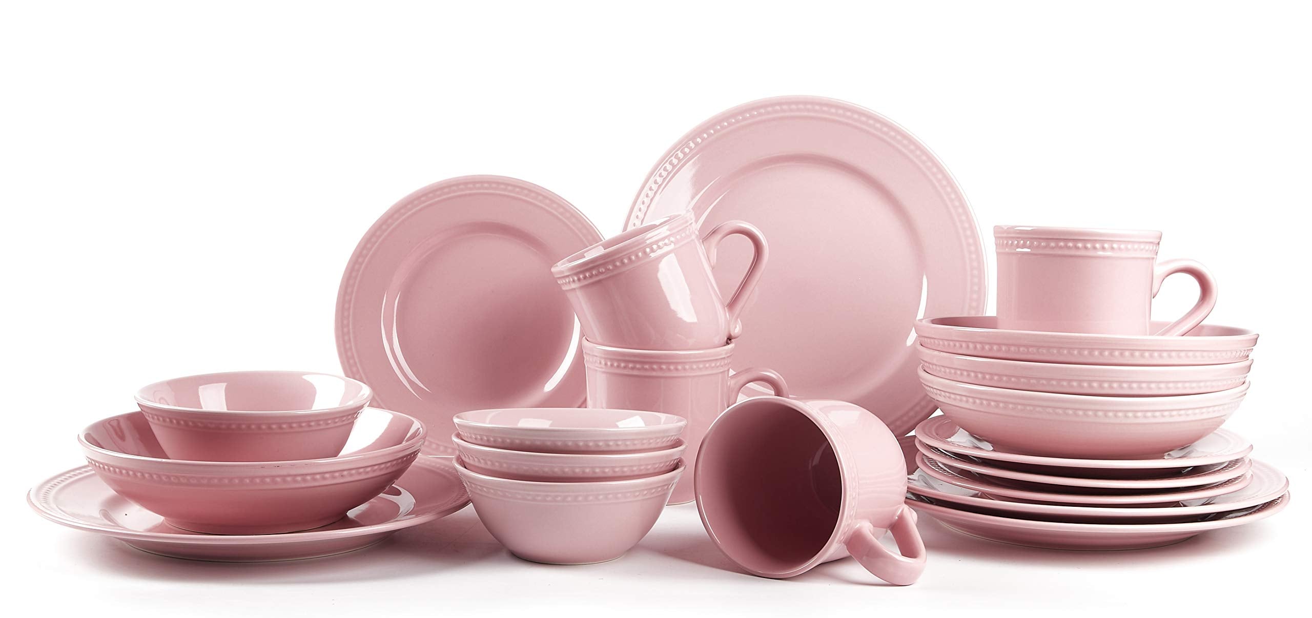 HomeVss, Pearl Dots Stoneware Dinnerware Set (20pc Set, Pink)