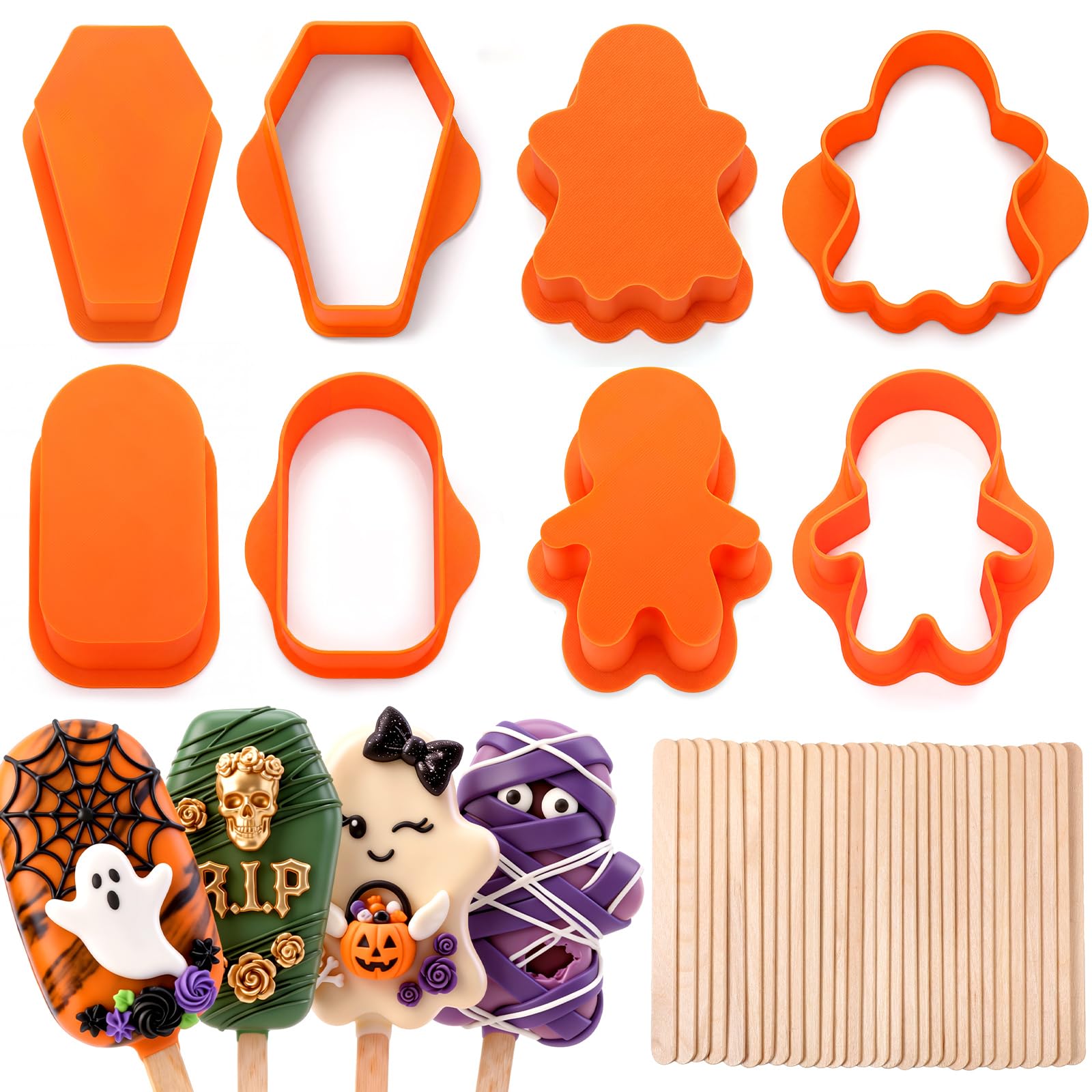 Yiyiring Cakesicle Cutter, Cakesicle Mold Set with 100 Sticks, Halloween