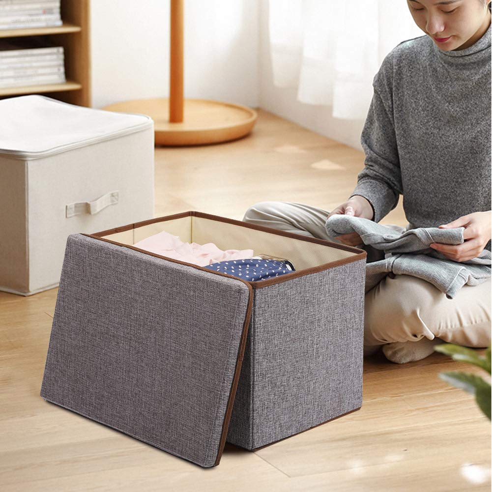 UUJOLY Large Foldable Storage Bins with Lids  Cube Collapsible Nursery Storage Box for Bedroom  Wardrobe  Shelf  Office (grey)
