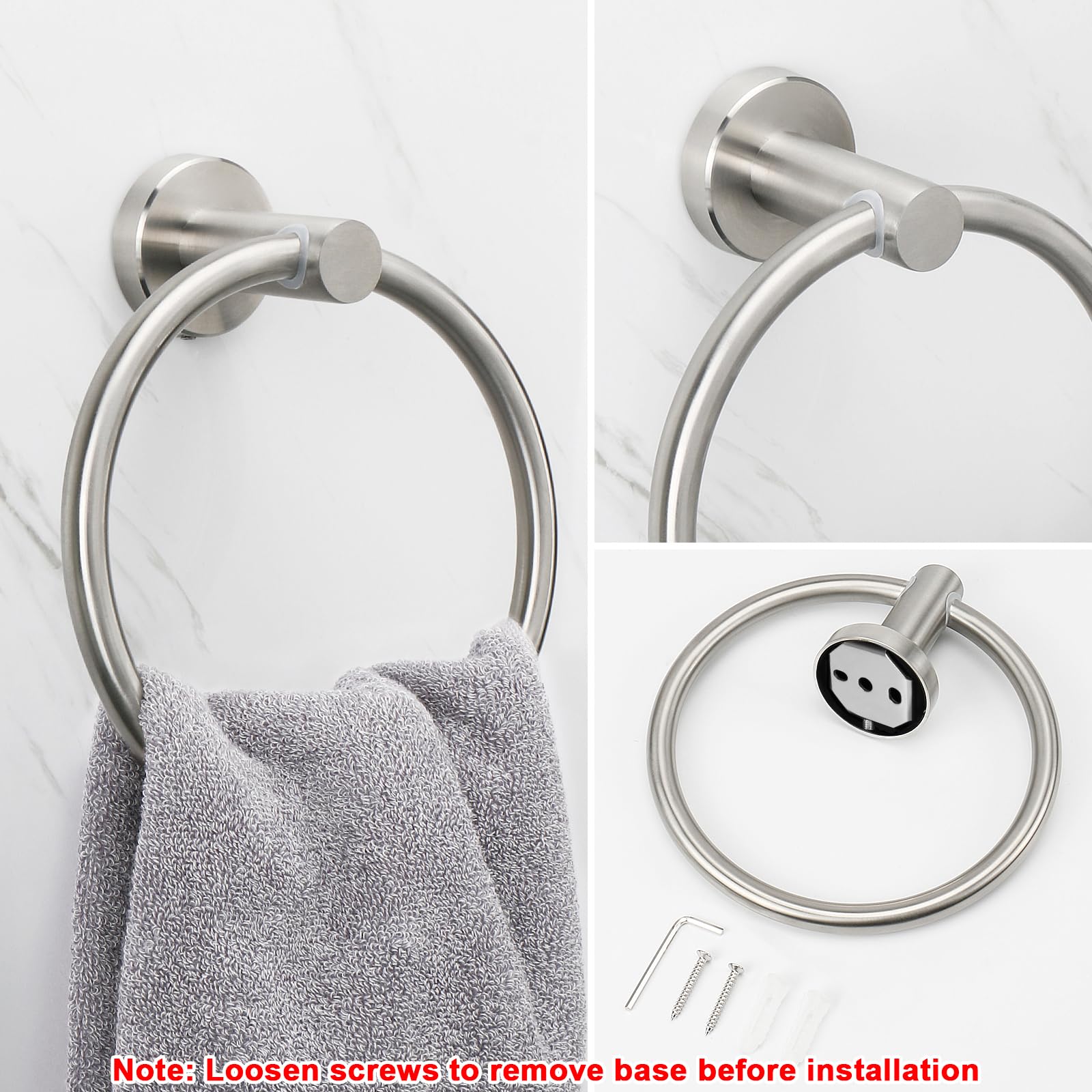 NearMoon Bath Towel Ring  Bathroom Hardware Accessories-Thicken Stainless Steel Hand Towel Holder for Bathroom  Modern Round Towel Hanger Wall Mounted (Brushed Nickel  1 Pack)