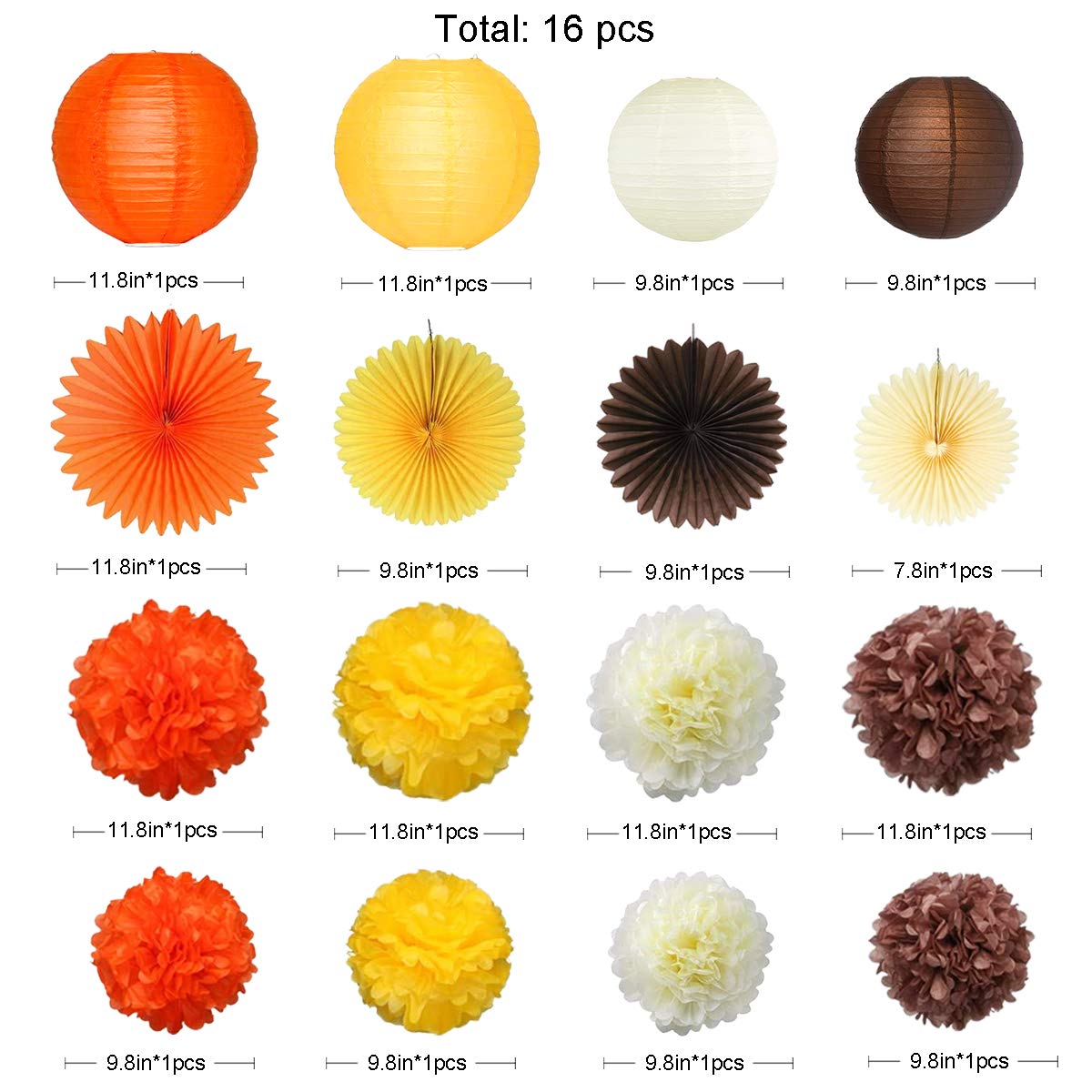 Fall Party Decorations Kit Yellow Orange Brown Paper Hanging Fans Lantern Flowers Pom Pom with 3D Butterfly Autumn Leaves Garlan