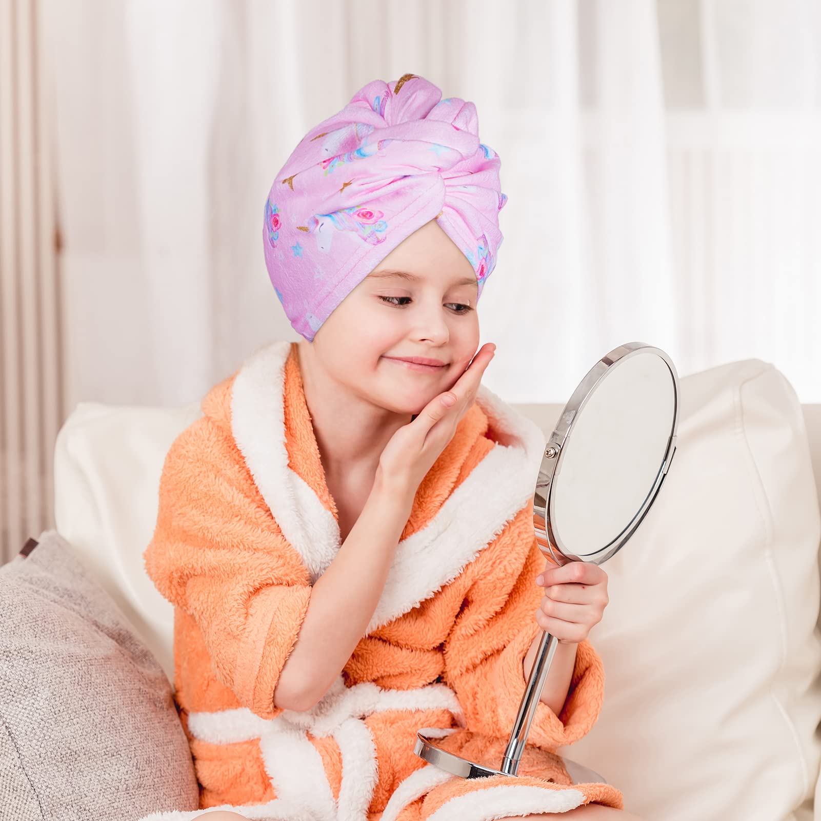 FIOBEE Microfiber Hair Towel Wrap for Kid Rapid Drying Towel Absorbent Hair Turbans for Wet Hair with Button Women Girls Long Cu
