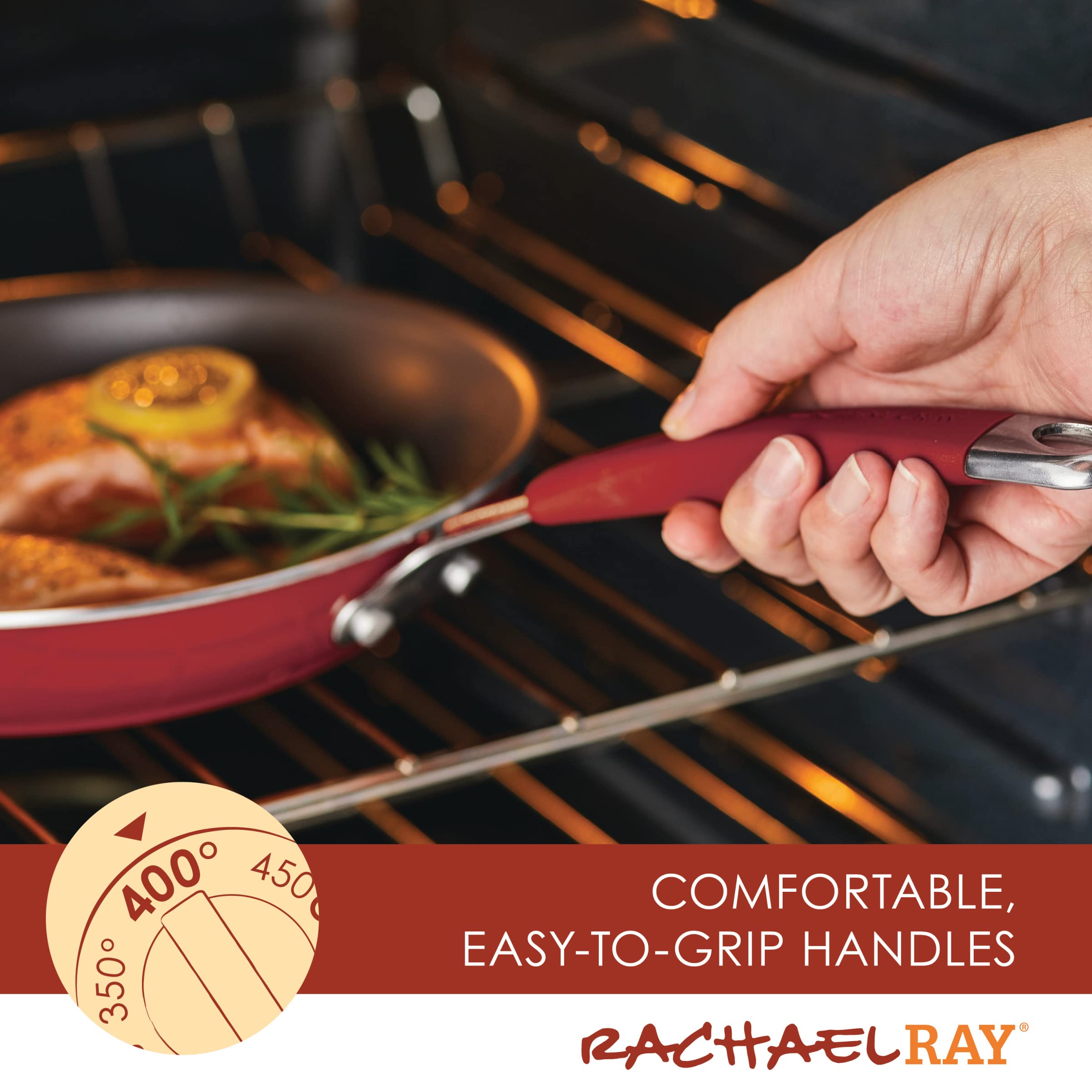 Rachael Ray Cucina Nonstick Cookware/Pots and Pans Set, 10 Piece - Cranberry Red