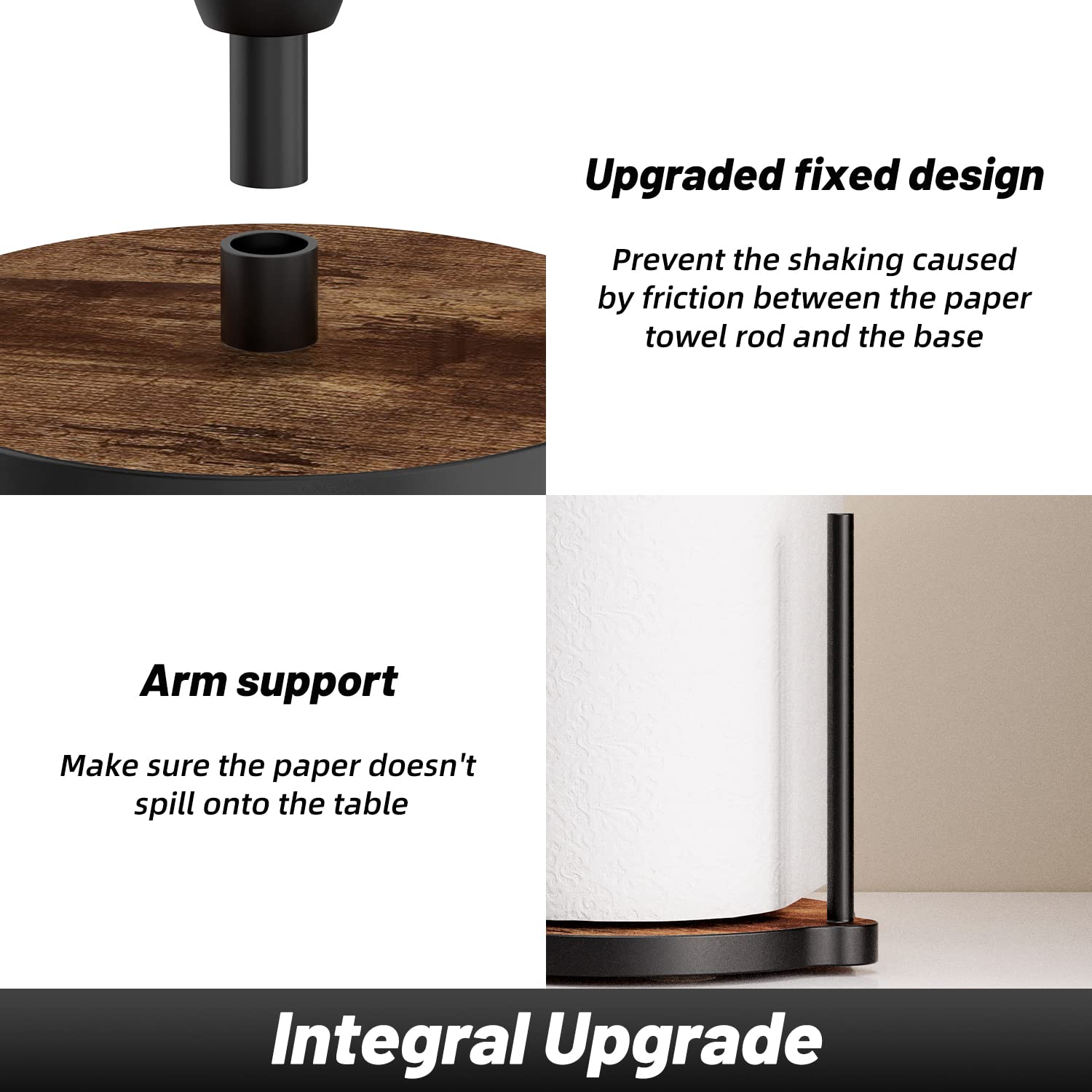 Vehhe Paper Towel Holder Countertop, One-Handed Tearing Wood Paper Towel Holder Farmhouse With Ratchet System And Suction Cups,