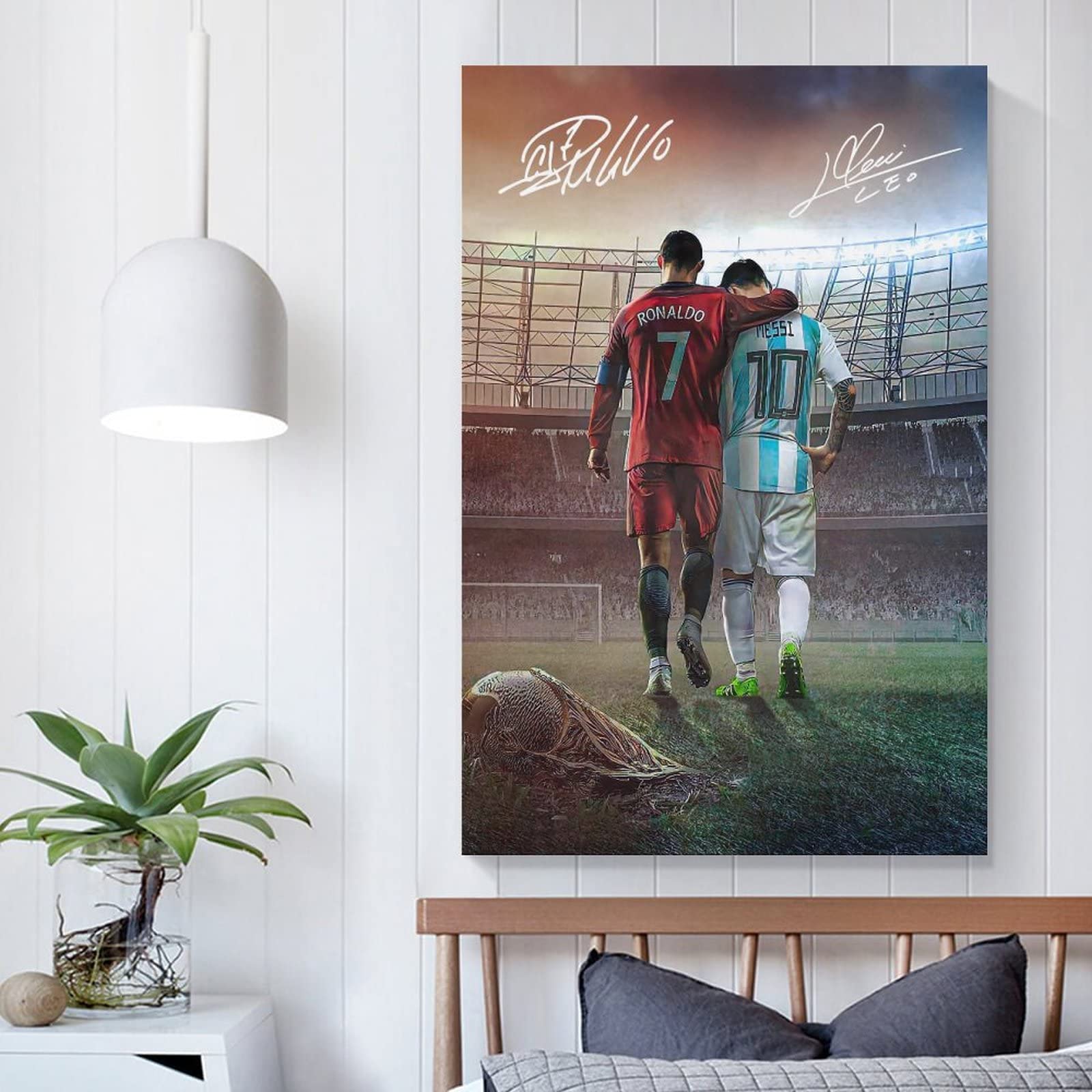 Messi Ronaldo Poster Wall Art Canvas Print Poster Home Bathroom Bedroom Office Living Room Decor Canvas Poster Unframe: 16X24Inc
