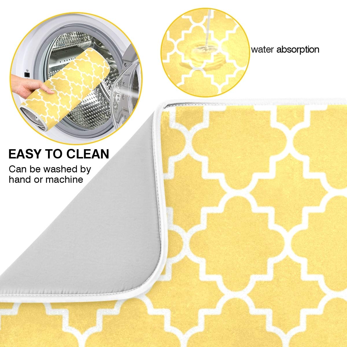 Suabo Yellow Geometric Lattice Dish Drying Mat For Kitchen, 16X18 Inch Microfiber Mat Absorbent Reversible