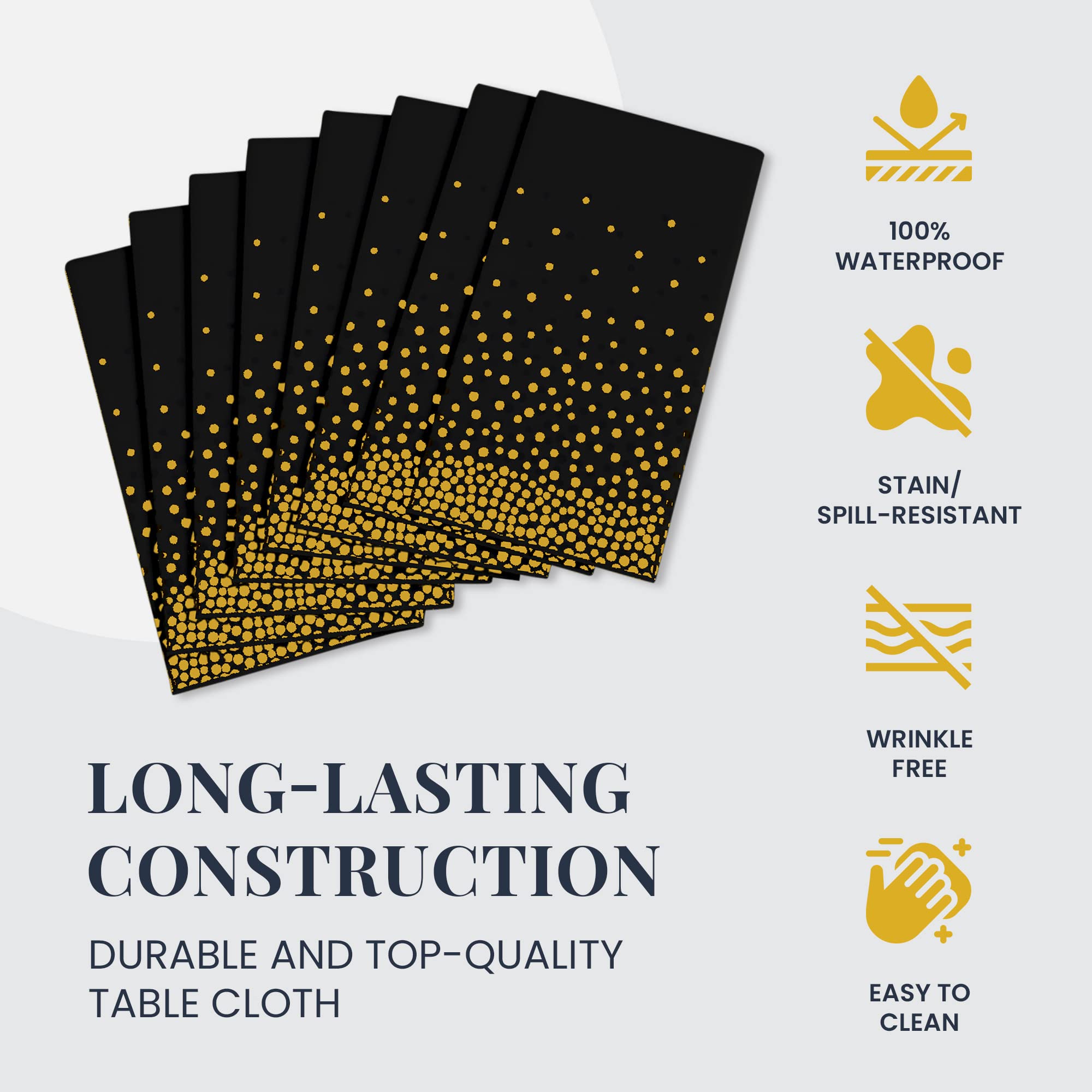 8 Pack Black Plastic Tablecloth - 54 X 108 Plastic Table Cloths For Parties Disposable - Black And Gold Party Decorations Table