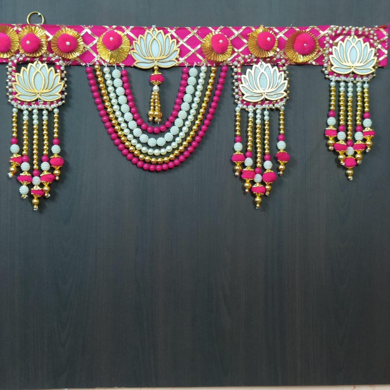Gift Jaipur Handmade Door Hanging Pink Lotus Style Door Bandarwal Toran (TL-25) - Diwali Ganesh Pooja New Year Inauguration Wedd