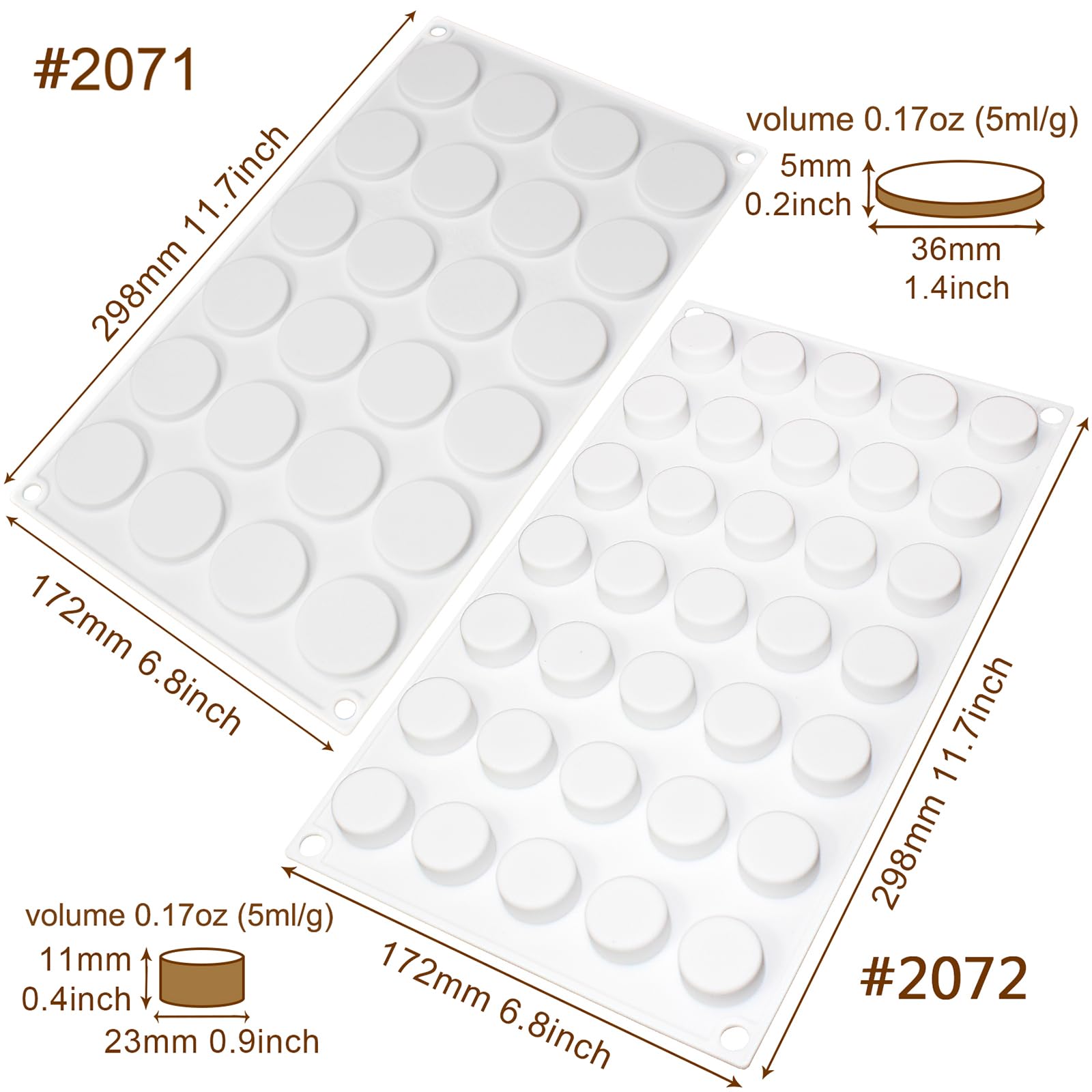 Funshowcase Flat Round Disc Silicone Mold Baking Tray 2 Sizes For Mini Tart Cookie Dessert Chocolate Caramel Candy Epoxy Uv Resi