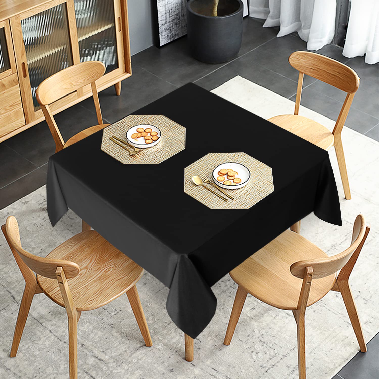 Sancua 2 Pack Black Tablecloth 54 X 54 Inch, Stain And Wrinkle Resistant Square Table Cloth - Washable Polyester Table Cover For