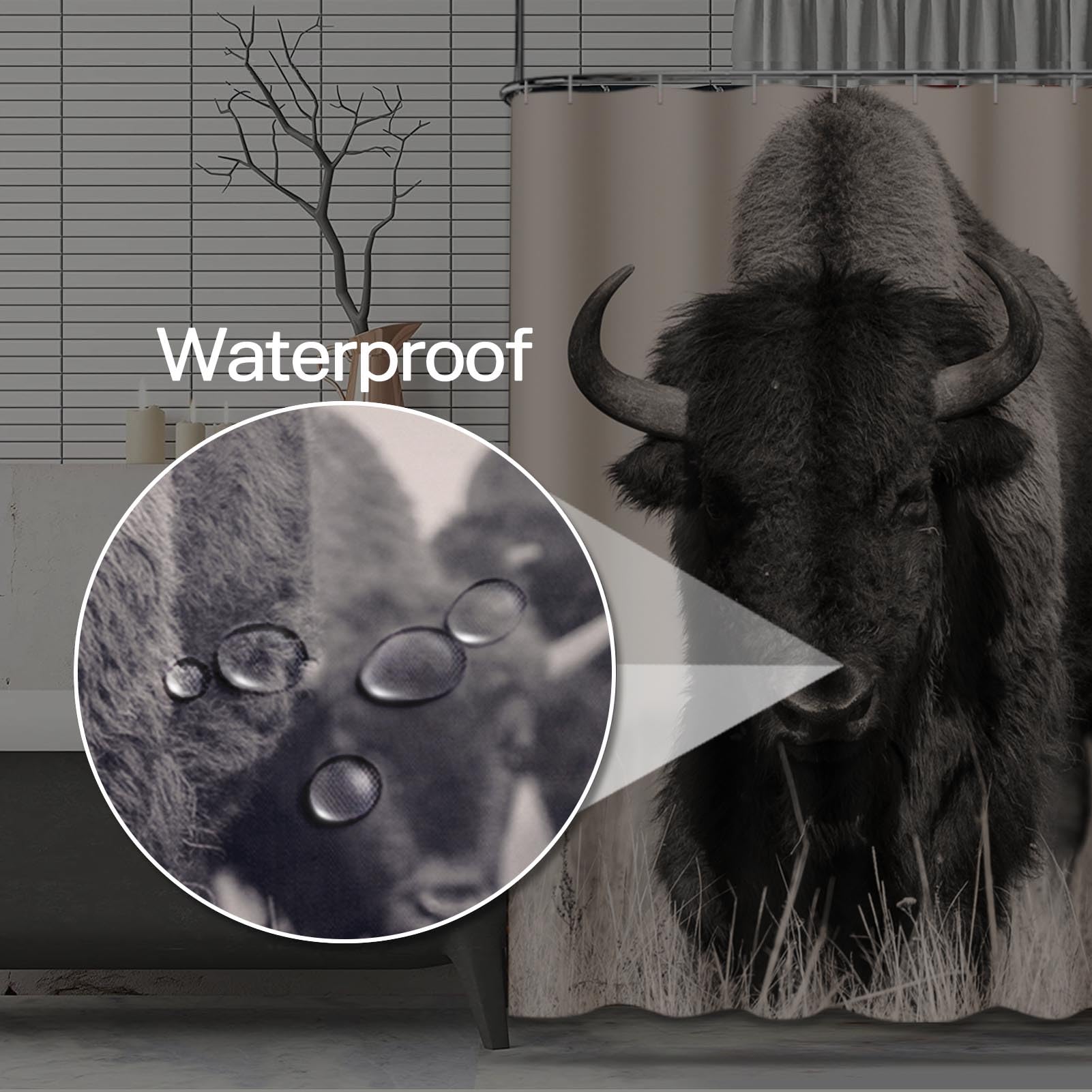 Emvency Decorative Shower Curtain Head Bison Buffalo in Sepia Herd of Shot One Animal 72''x72'' Waterproof Bathroom Shower Curtain Set with Hooks