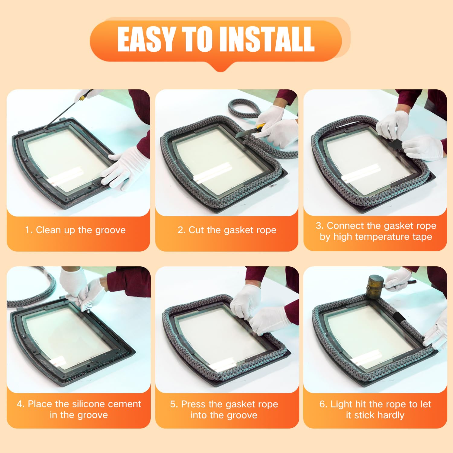 Protalwell Wood Stove Gasket Kit, 1/4" High Temperature Fiberglass, Gray, Model G-1-4-K
