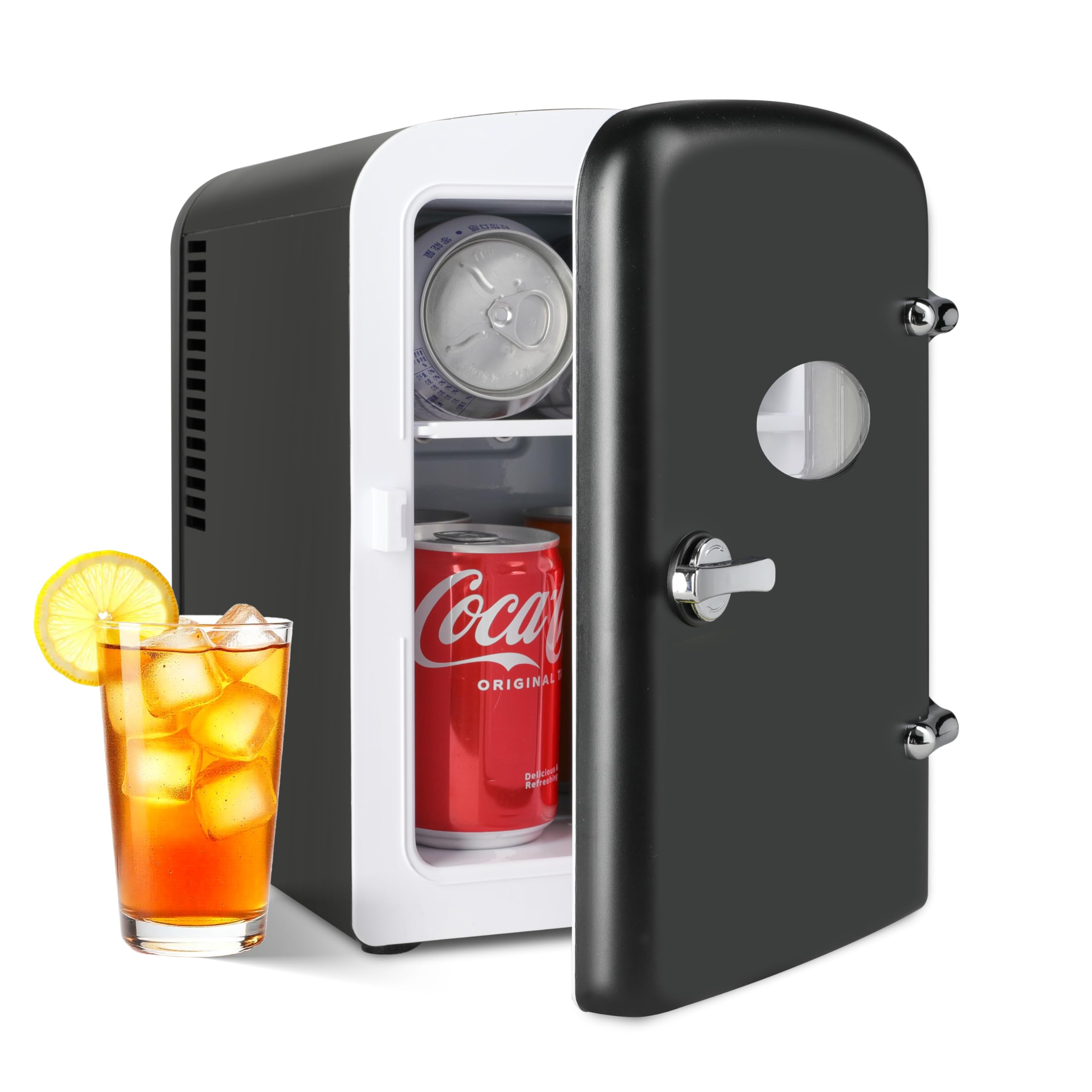 YSSOA 6 Can Portable Mini Fridge with Observation, Compact Cooler & Warmer Freon-Free Small Refrigerator, for Skincare, Beverage