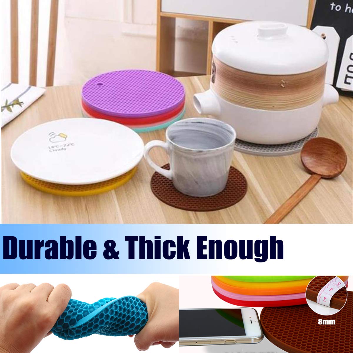 5 Pcs Extra Thick Silicone Trivets Pot Holder And Oven Mitts,Trivets For Hot Dish,Nonslip Insulation Honeycomb Rubber Hot Pads F