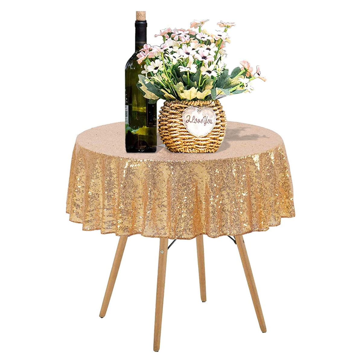 Tcbesto Light Gold Sequin Tablecloth 50'' Glitter Round Table Cover Metal Shiny Table Cloth For Birthday Parties Showers Wedding
