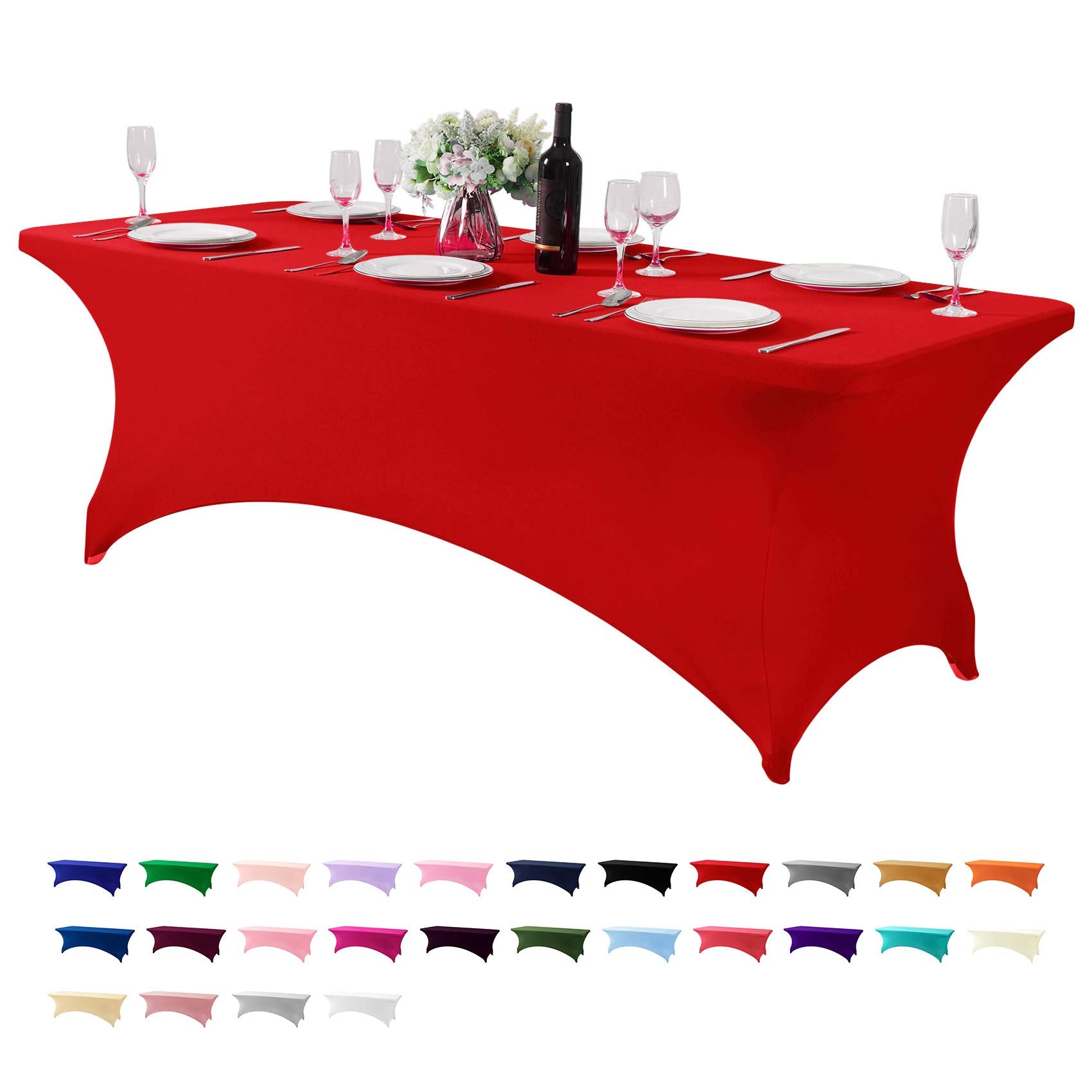 Hezuzo Spandex Table Cover For 8Ft Table Universal Fitted Stretch Tablecloth For Party, Banquet, Wedding And Events-Red
