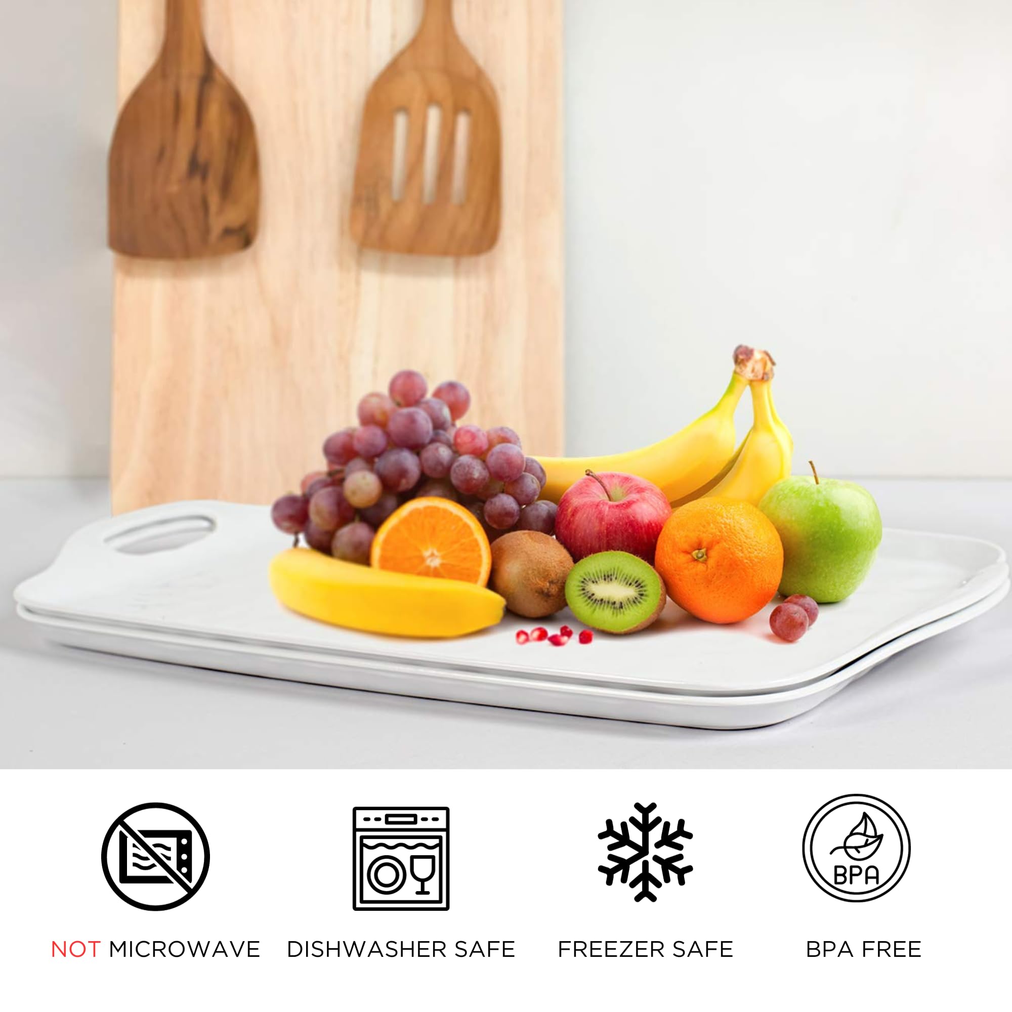 Tp Serving Tray With Handles, 17 '' Inch Large Rectangle Melamine Serving Platter Set Of 2, Pure White