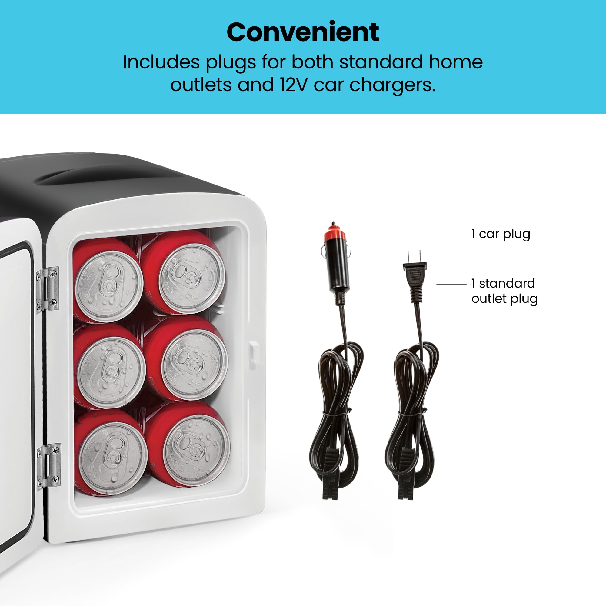 Chefman - Iceman Mini Portable Black Personal Fridge Cools Or Heats And Provides Compact Storage For Skincare, Snacks, Or 6 12Oz