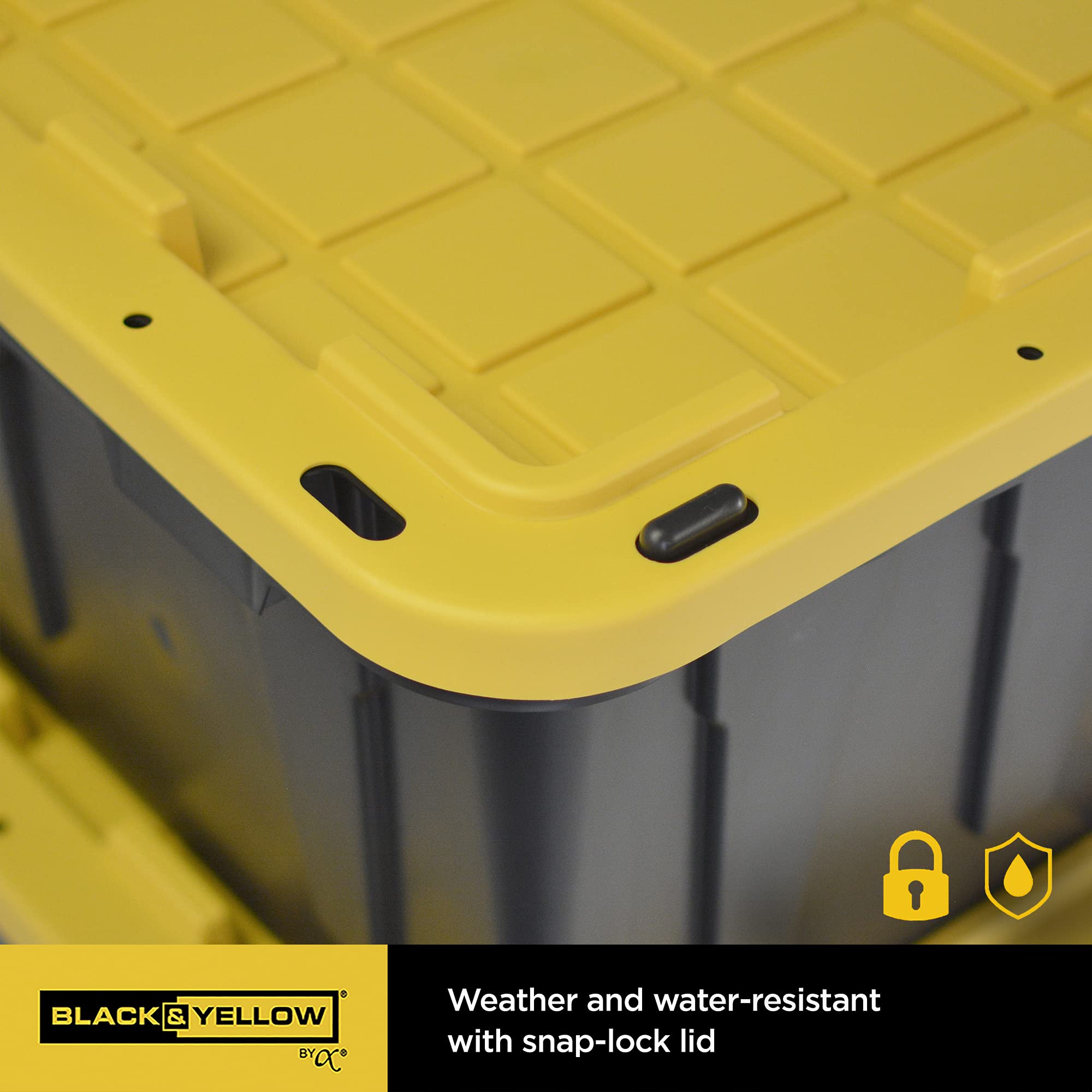Cx Black & Yellow, 17-Gallon Heavy Duty Tough Storage Container & Snap-Tight Lid, (12.5   H X 18   W X 26.9   D), Weather-Resist