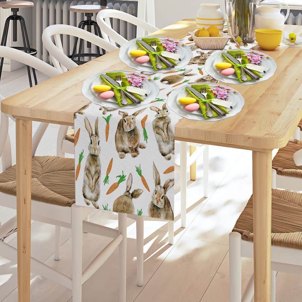 Easter Bunny Carrot Table Runner, Seasonal Spring Easter Rabbit Tablecloth Kitchen Dining Table Decoration For Home Party Decor