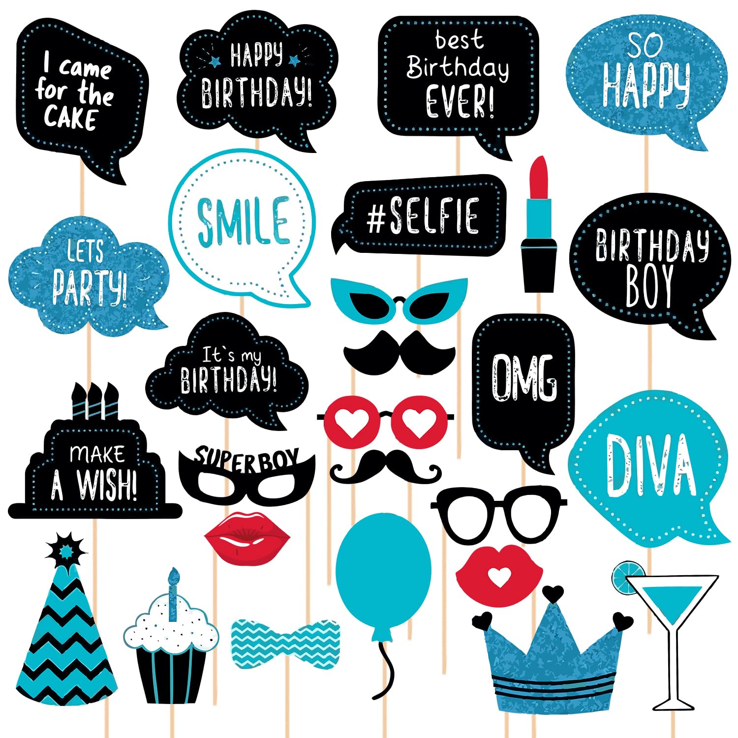 Zyozique  Blue & Black Theme Birthday Photo Booth Props  Birthday Party Decorations Props/Photo Booth Props for Birthday/Birthd