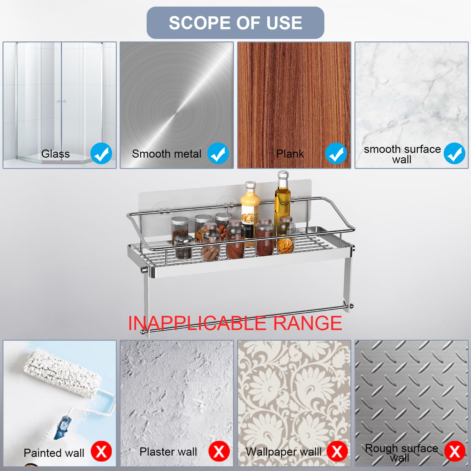 Paper Towel Holder Shelf, 2 In 1 Kitchen Spice Rack With Adhesive Paper Towel Holder For Bathroom, Stainless Steel Paper Towel H