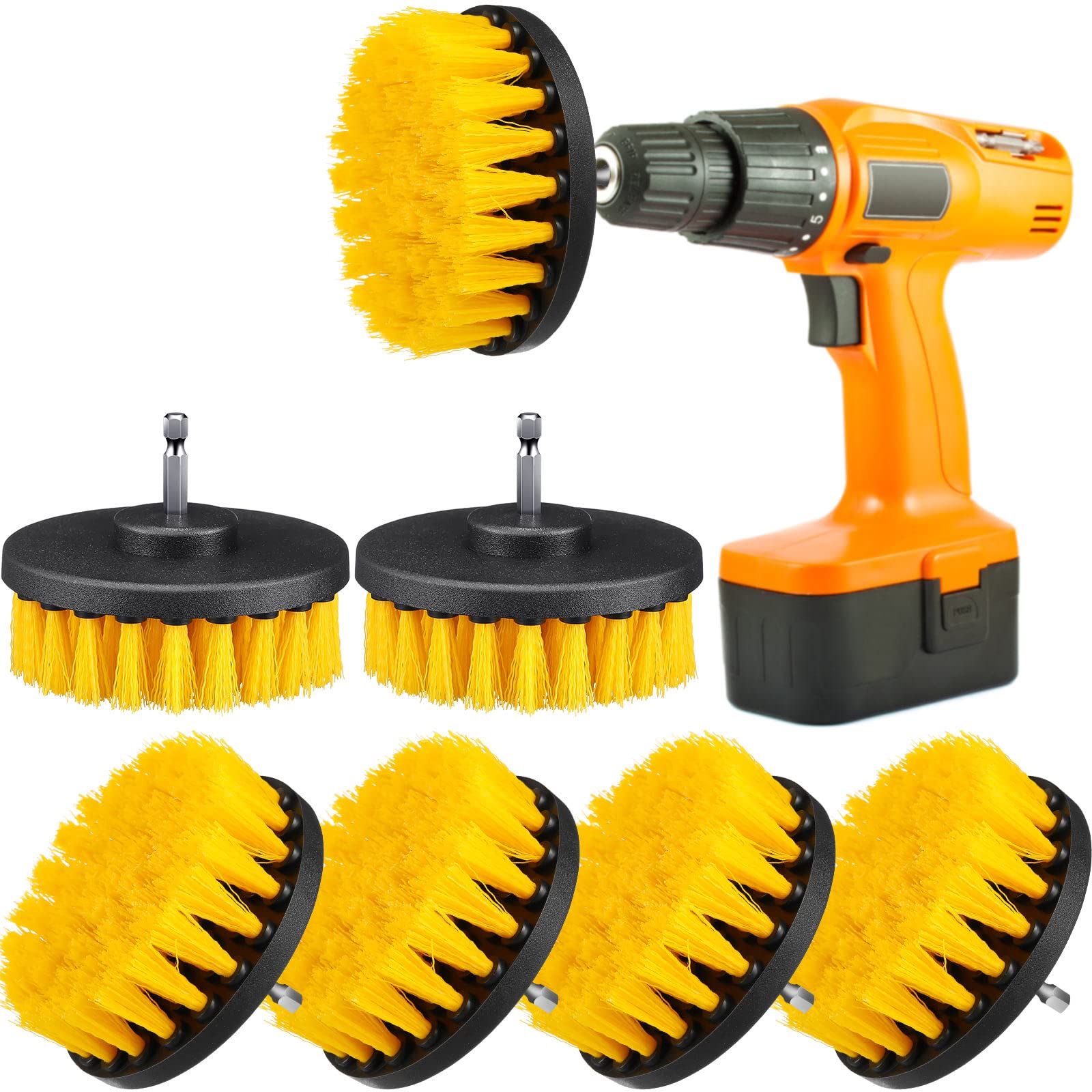 Remerry 6 Pcs Drill Brush Attachment, Power Scrubber Cleaning Kit, Yellow