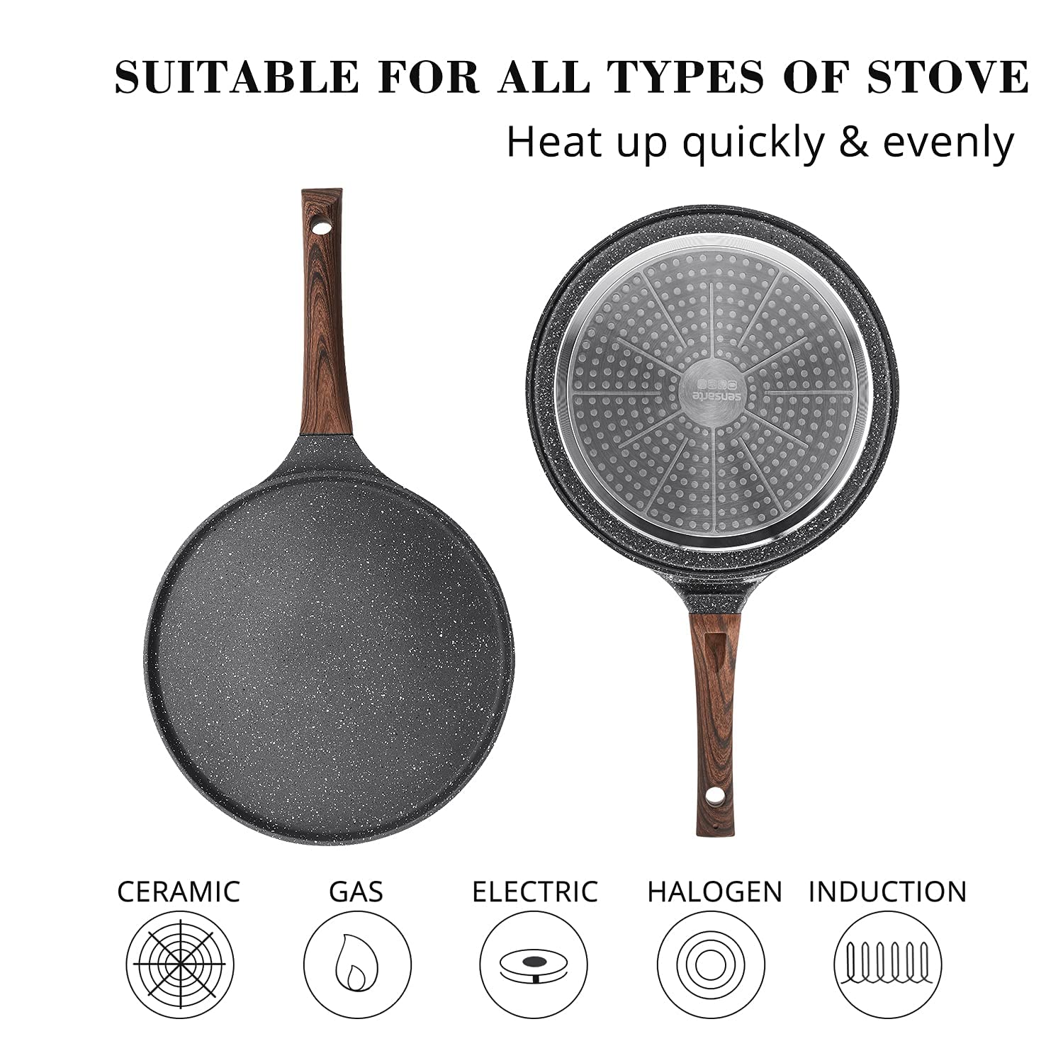 Sensarte Nonstick Crepe Pan, Swiss Granite Coating Dosa Pan Pancake Flat Skillet Tawa Griddle 12-Inch With Stay-Cool Handle, Ind