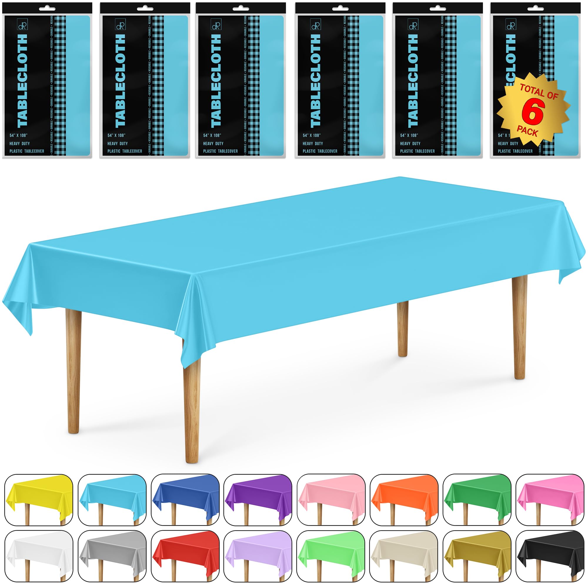 Decorrack 6 Pack Rectangular Tablecloths -Bpa- Free Plastic, 54 X 108 Inch, Dining Table Cover Cloth, Turquoise (6 Pack)