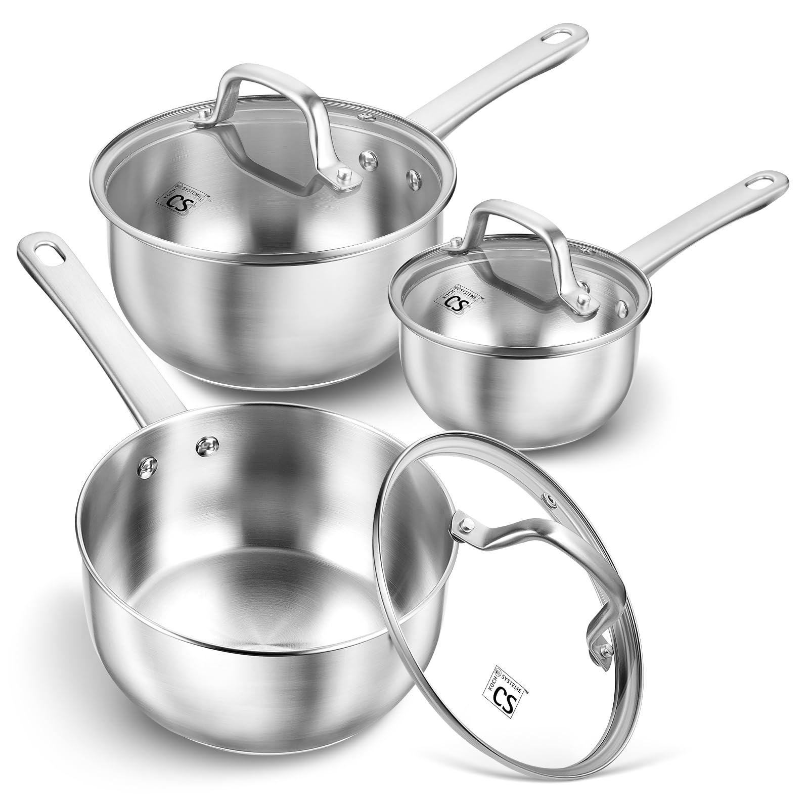 Koch Systeme Cs 1+2+3Qt Stainless Steel Saucepan Set, Easy To Clean, Oven Safe