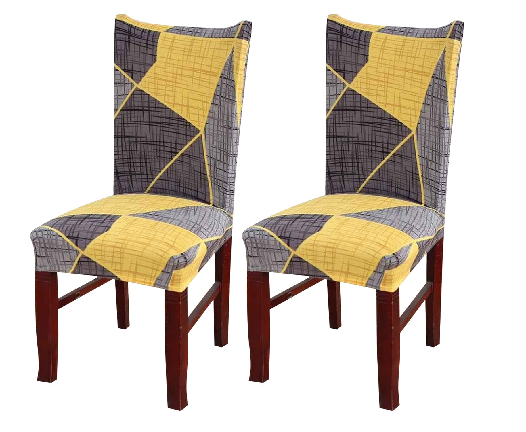 House Of Quirk Elastic Chair Cover Stretch Removable Washable Short Dining Chair Cover Protector Seat Slipcover (Pack Of 2, Yell