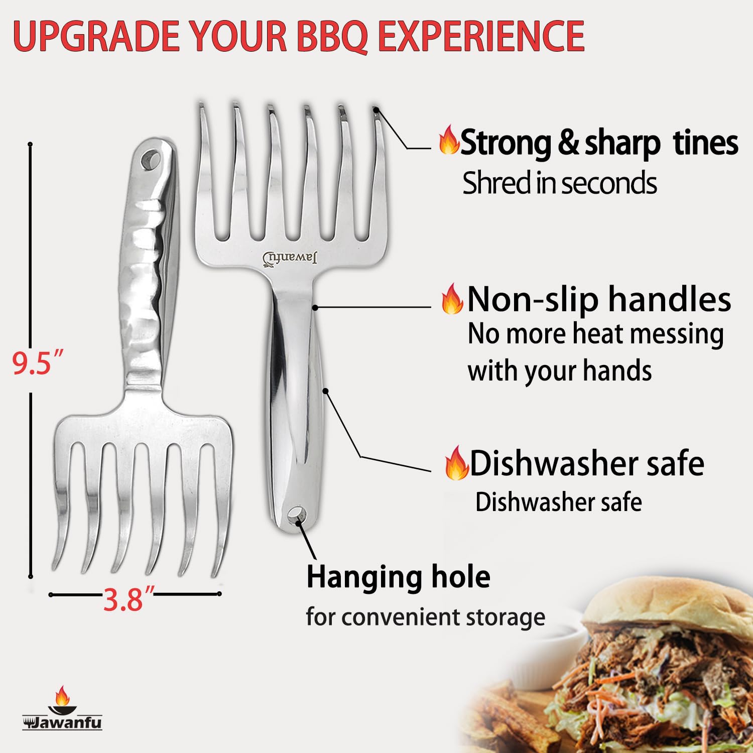 Jawanfu Meat Shredder Claws, Stainless Steel Bear Claws For Shredding Meat, Bbq Forks For Handling, Lifting Pork, Chicken, Metal