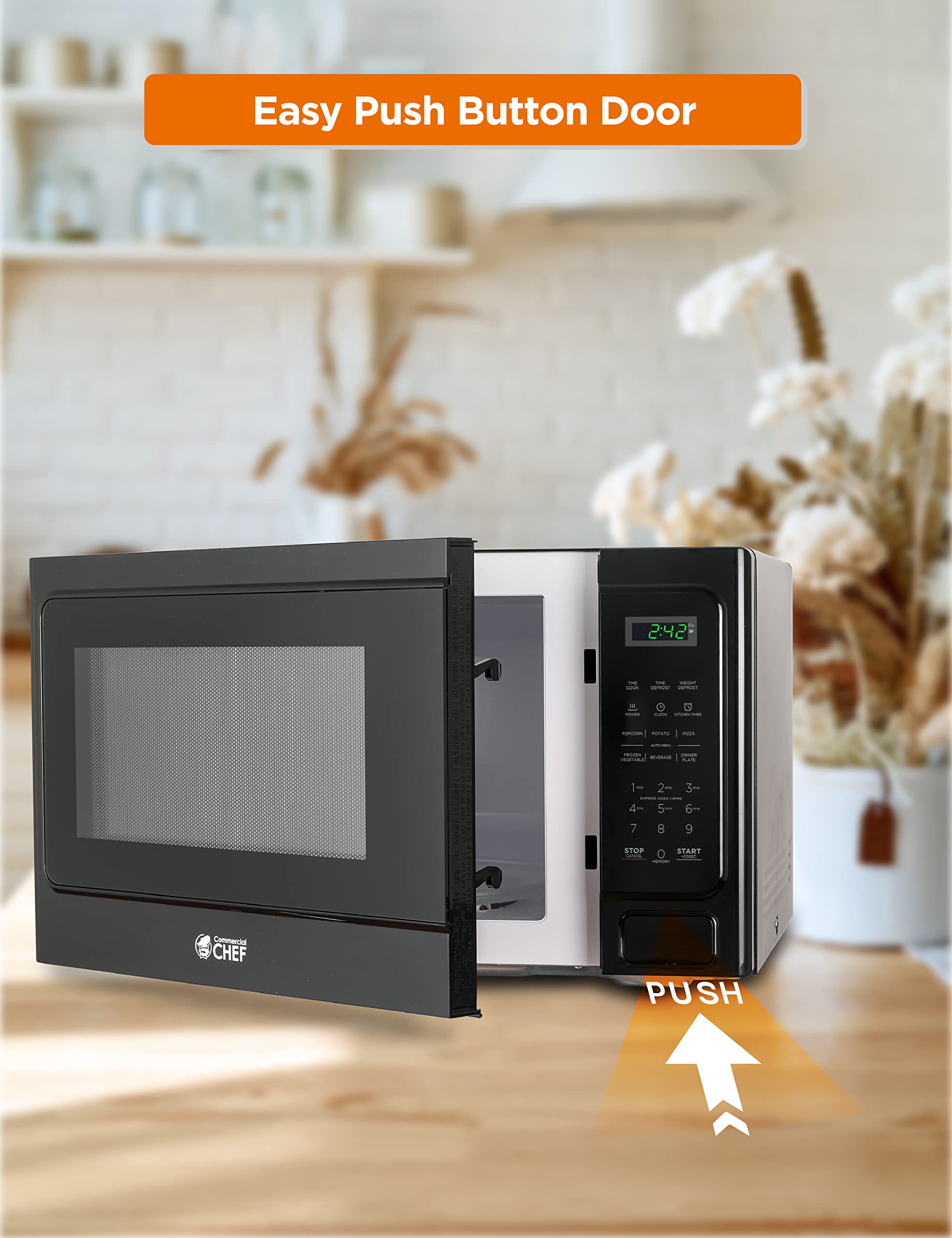 Commercial Chef Small Microwave 1.3 Cu. Ft. Countertop Microwave With Digital Display, Black Microwave & 10 Power Levels, Outsta