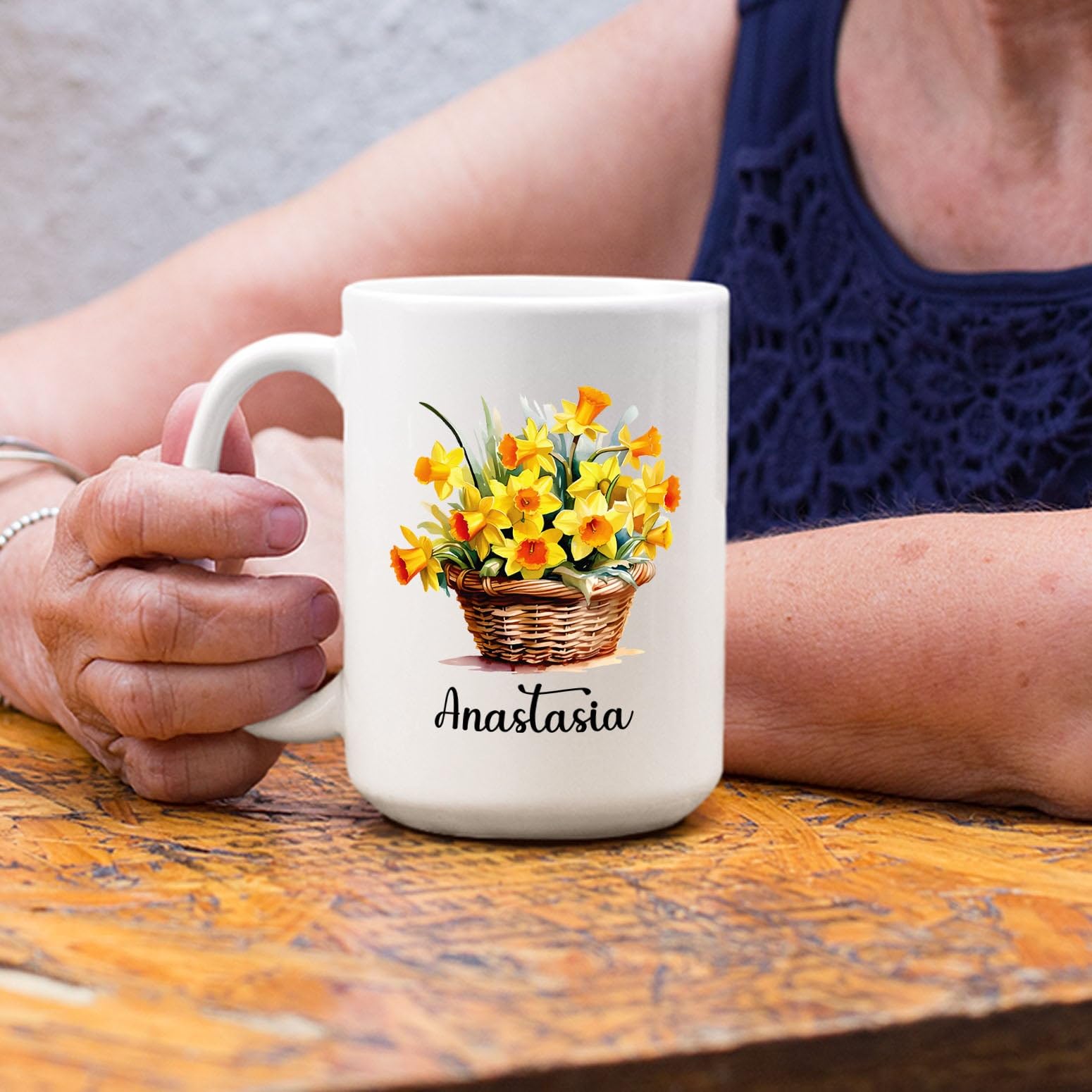 Customized Daffodils Mug Gift with Name, Daffodils Ceramic Cup Present, Personalized Flowers Coffee Mug Present, Custom Floral T
