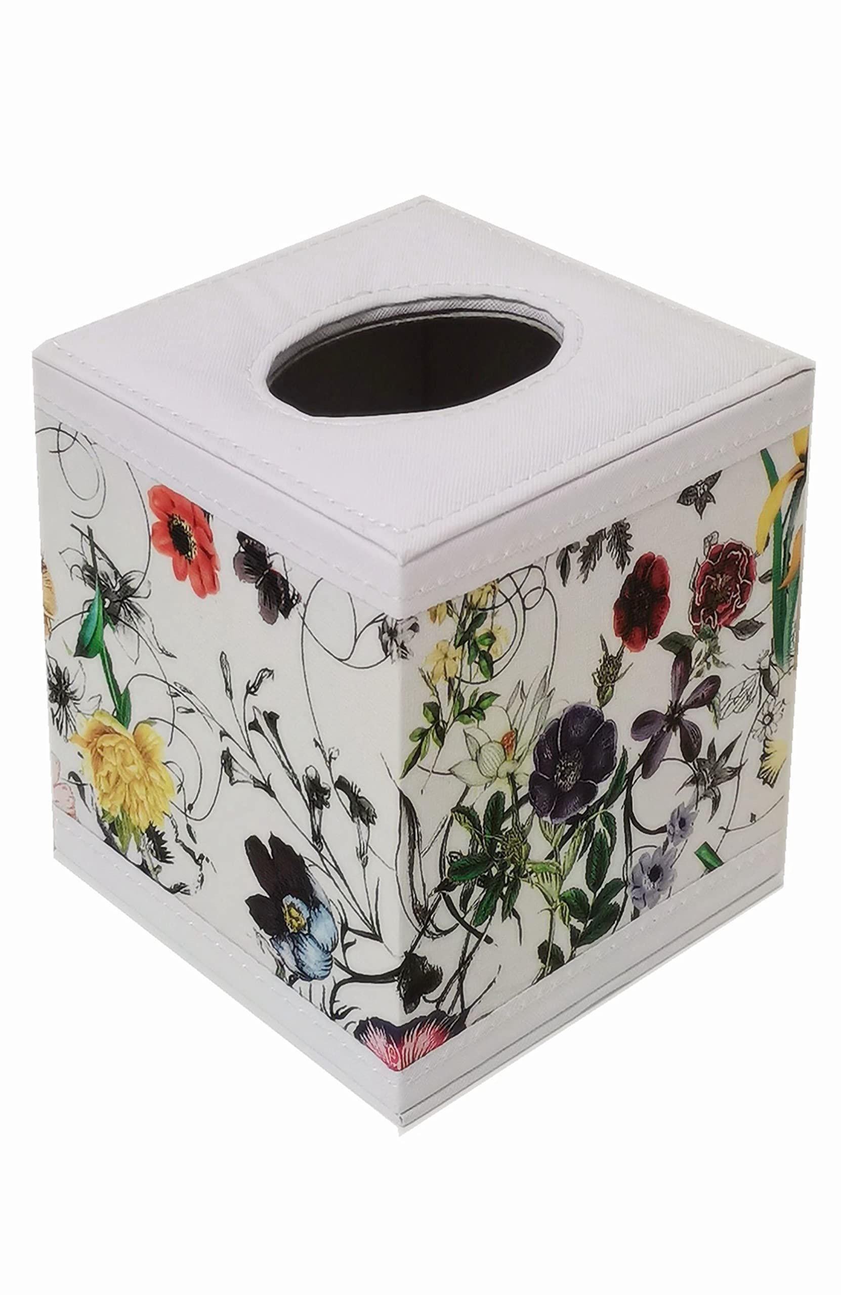S Forever Home Decor Flower Pattern Faux Leather Tissue Box Cover (Square,Floral)