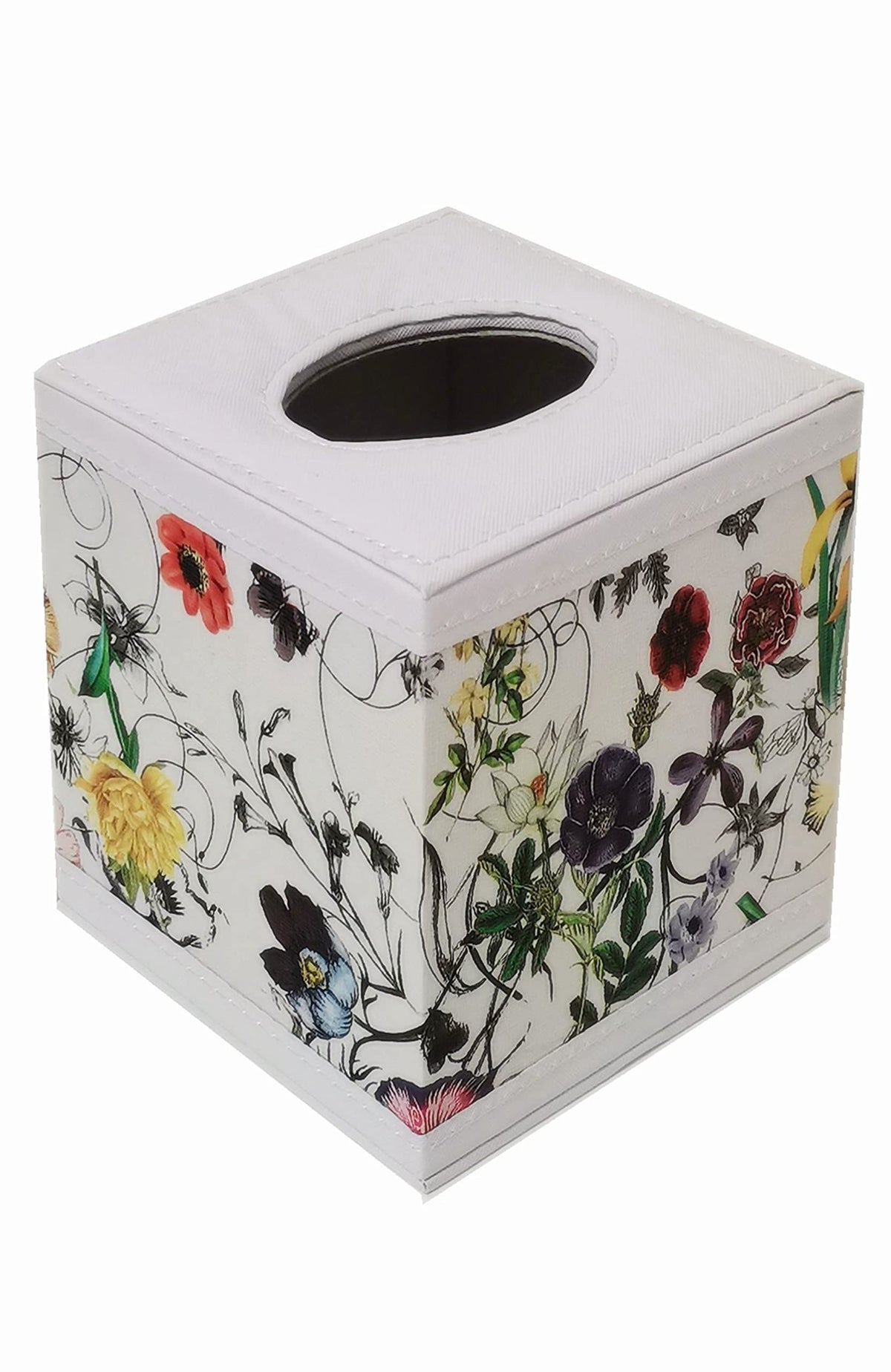 S Forever Home Decor Flower Pattern Faux Leather Tissue Box Cover (Square,Floral)