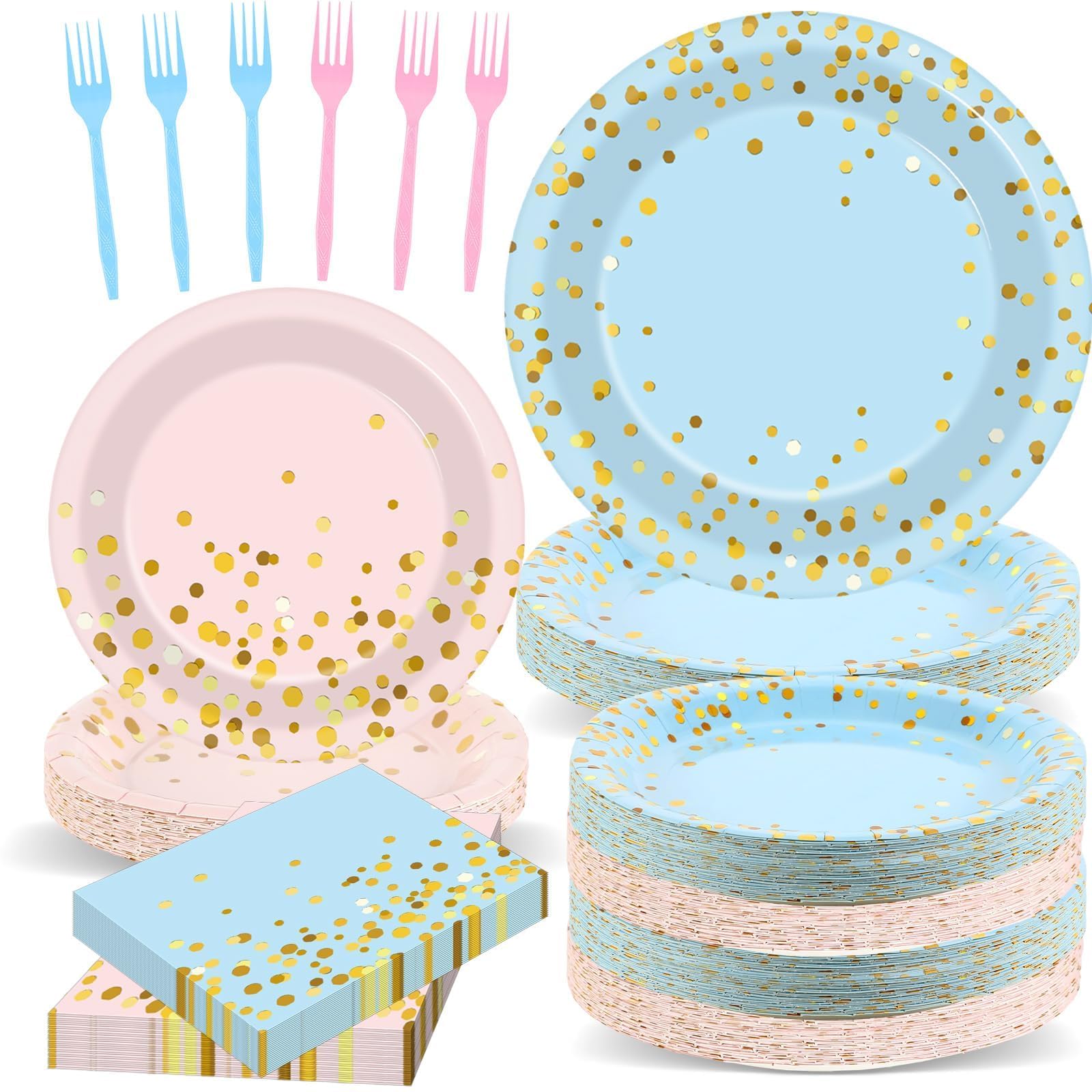 50 Guests Gender Reveal Party Supplies Baby Shower Party Tableware Gender Reveal Plates And Napkins Plastic Forks Boys Girls Blu