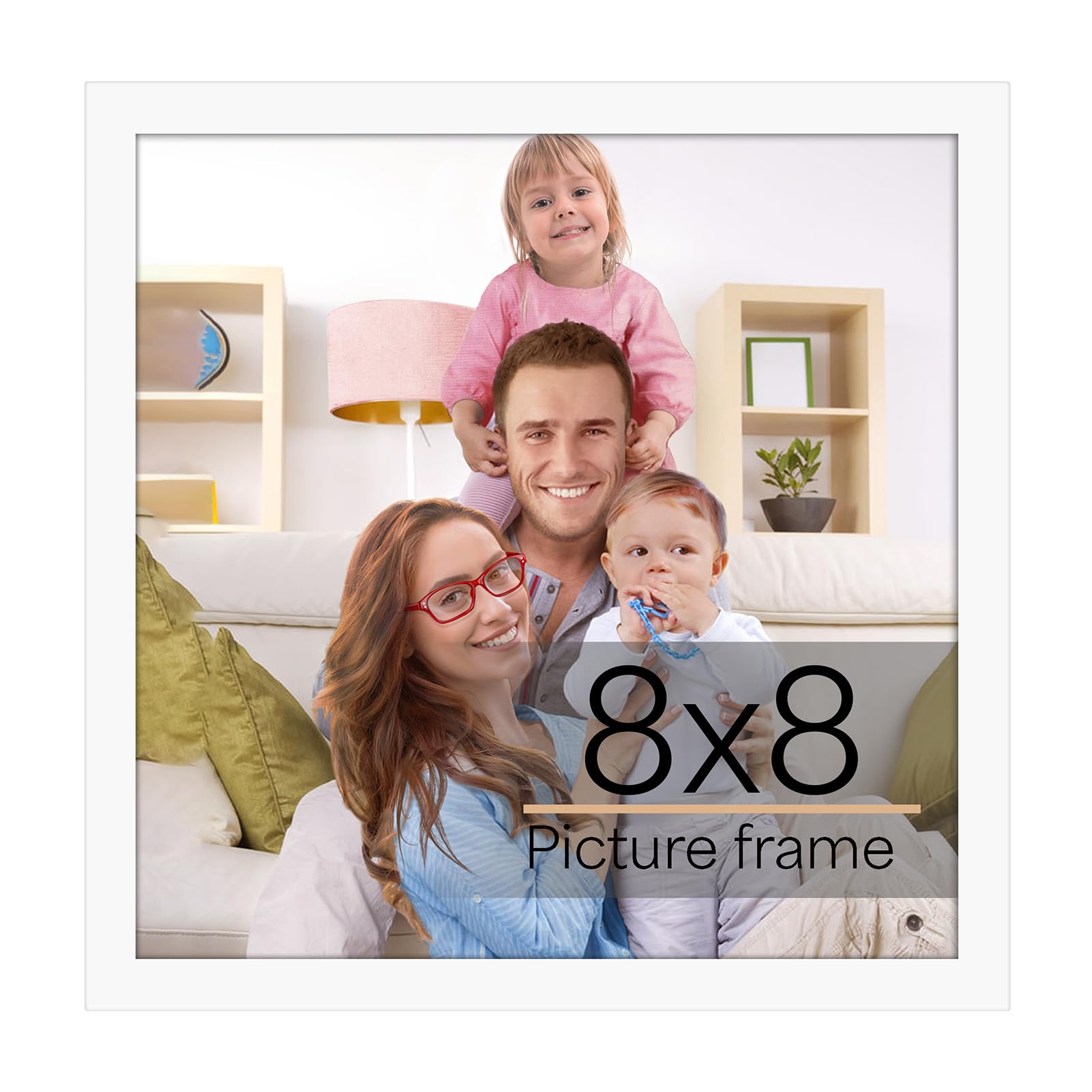 Giftgarden 8x8 Picture Frame White, 8 by 8 Thin Square Photo Frame for Gallery Wall Tabletop Display, Single